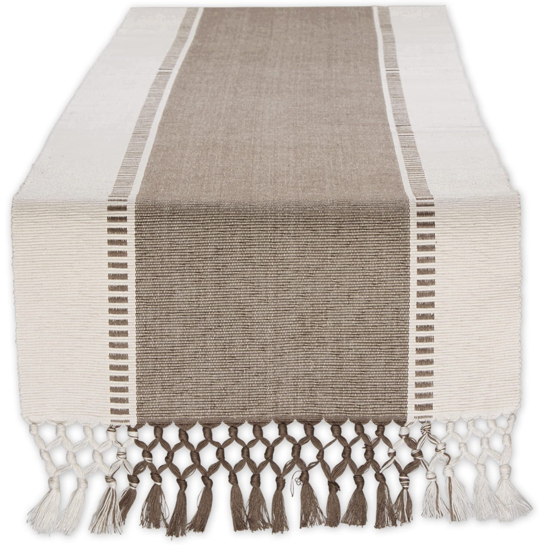 BROWN DOBBY STRIPE RIBBED TABLE RUNNER 13x72