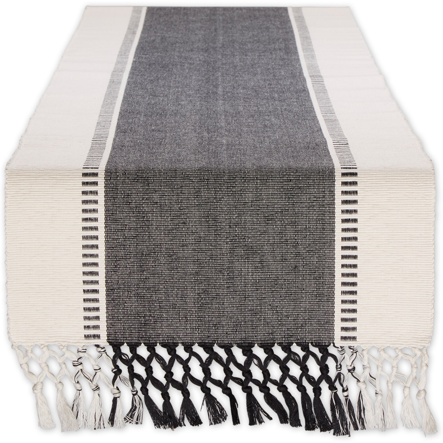 BLACK DOBBY STRIPE RIBBED TABLE RUNNER 13x72