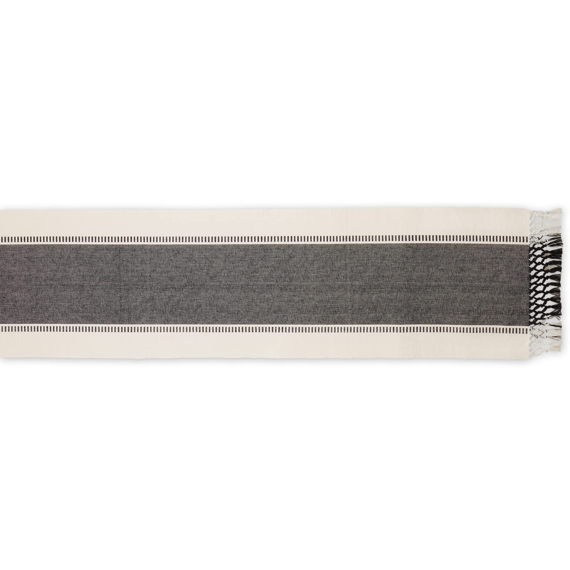 BLACK DOBBY STRIPE RIBBED TABLE RUNNER 13x108