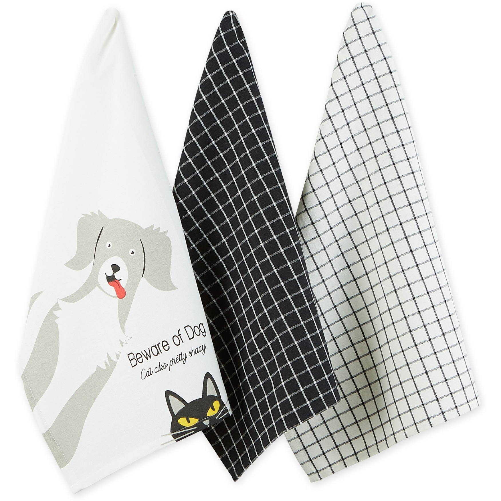 BEWARE OF DOG & CAT DISHTOWEL SET/3