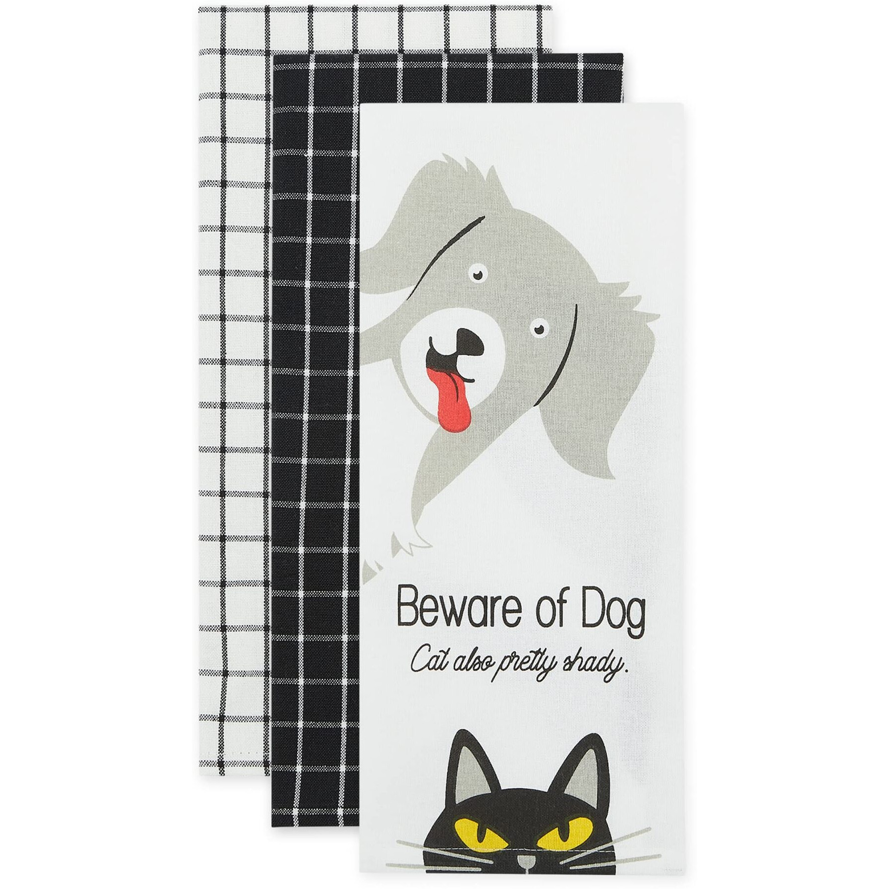 BEWARE OF DOG & CAT DISHTOWEL SET/3