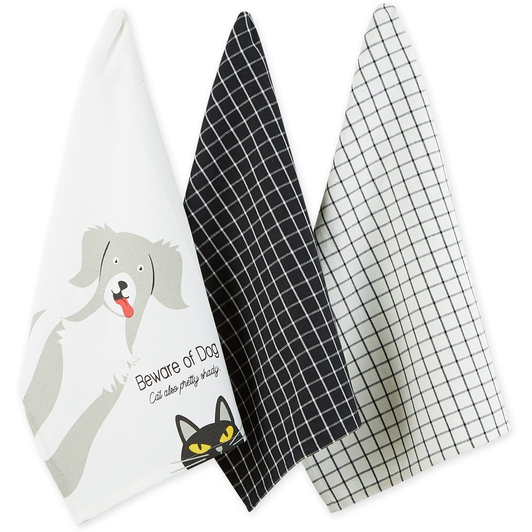 BEWARE OF DOG & CAT DISHTOWEL SET/3