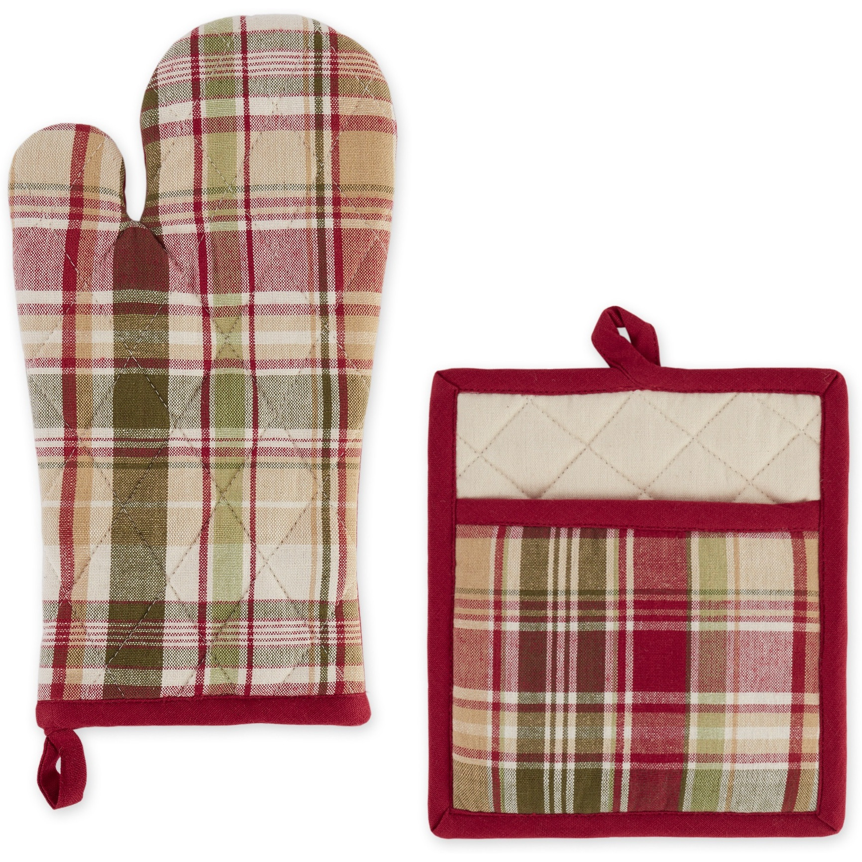 GIVE THANKS PLAID OVEN MITT & POTHOLDER SET