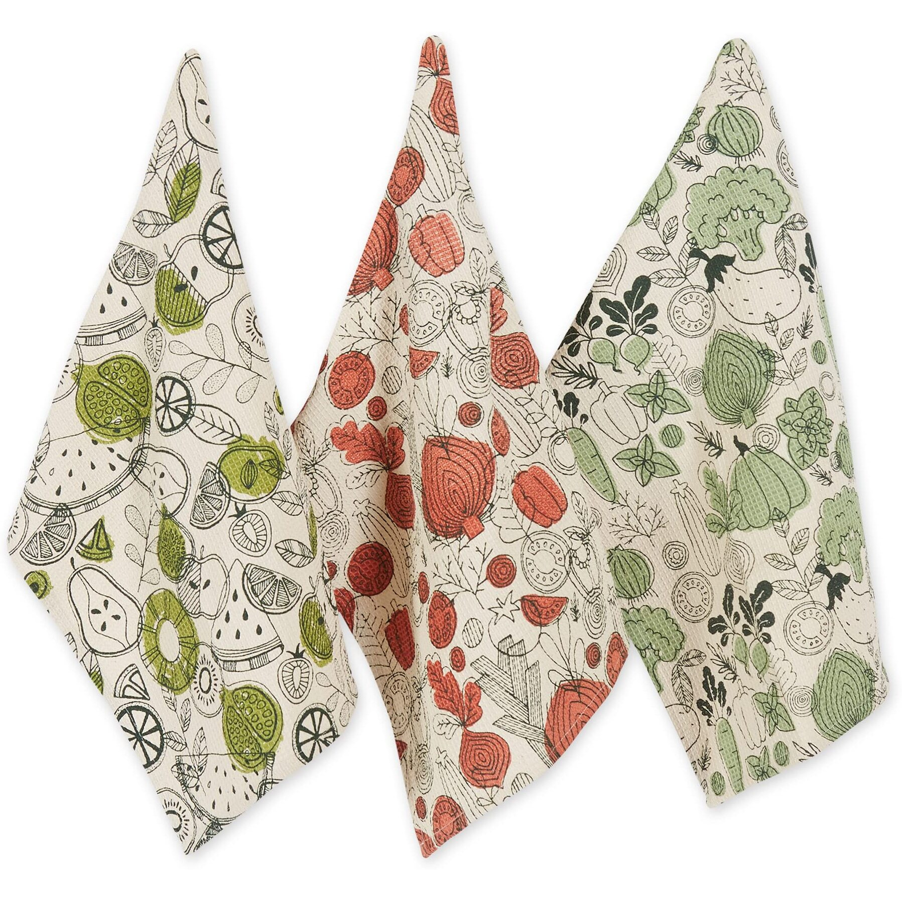 FRESH PRODUCE PRINT DISHTOWEL & DISHCLOTH SET/6