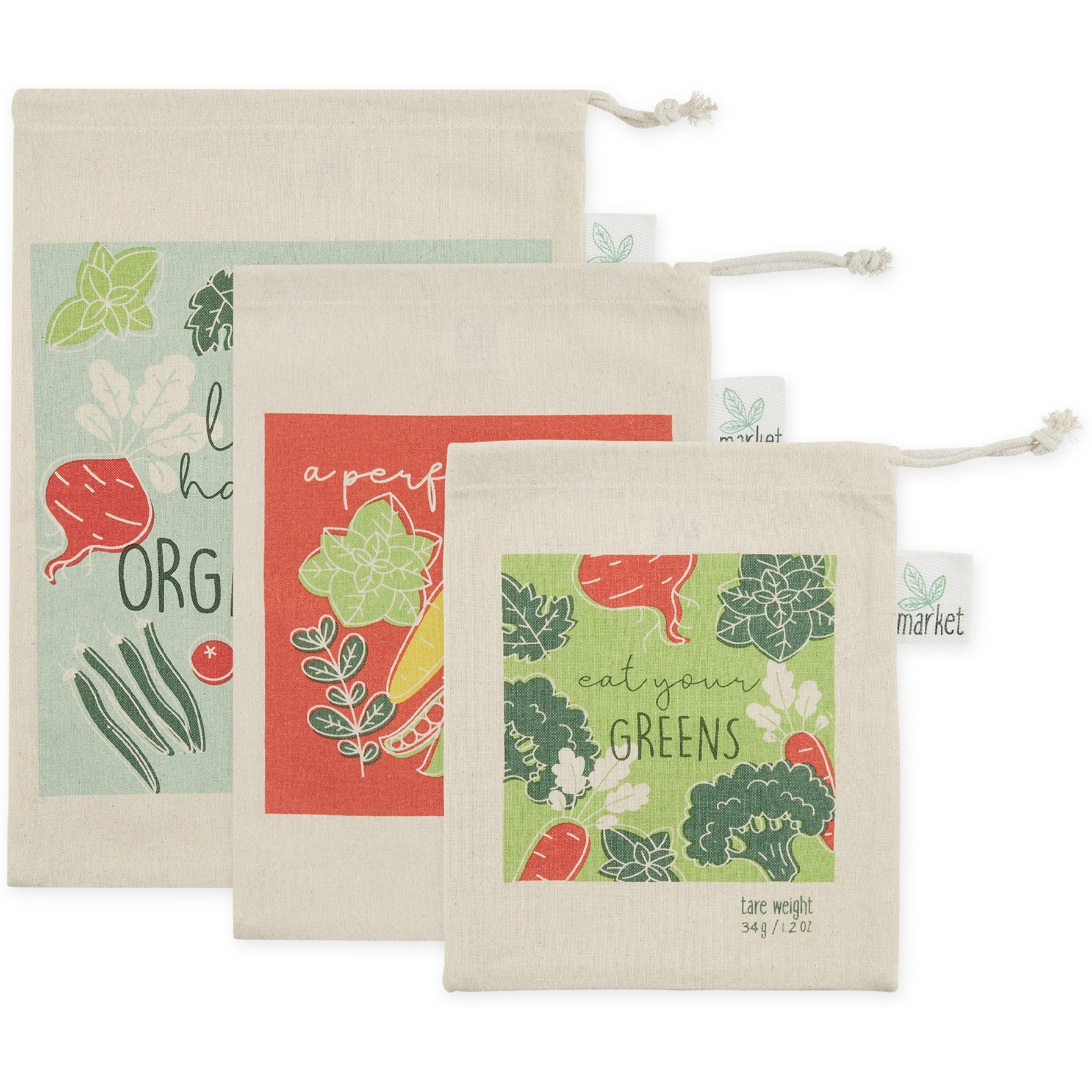 ORGANIC GREENS MARKET PRODUCE BAGS SET/3