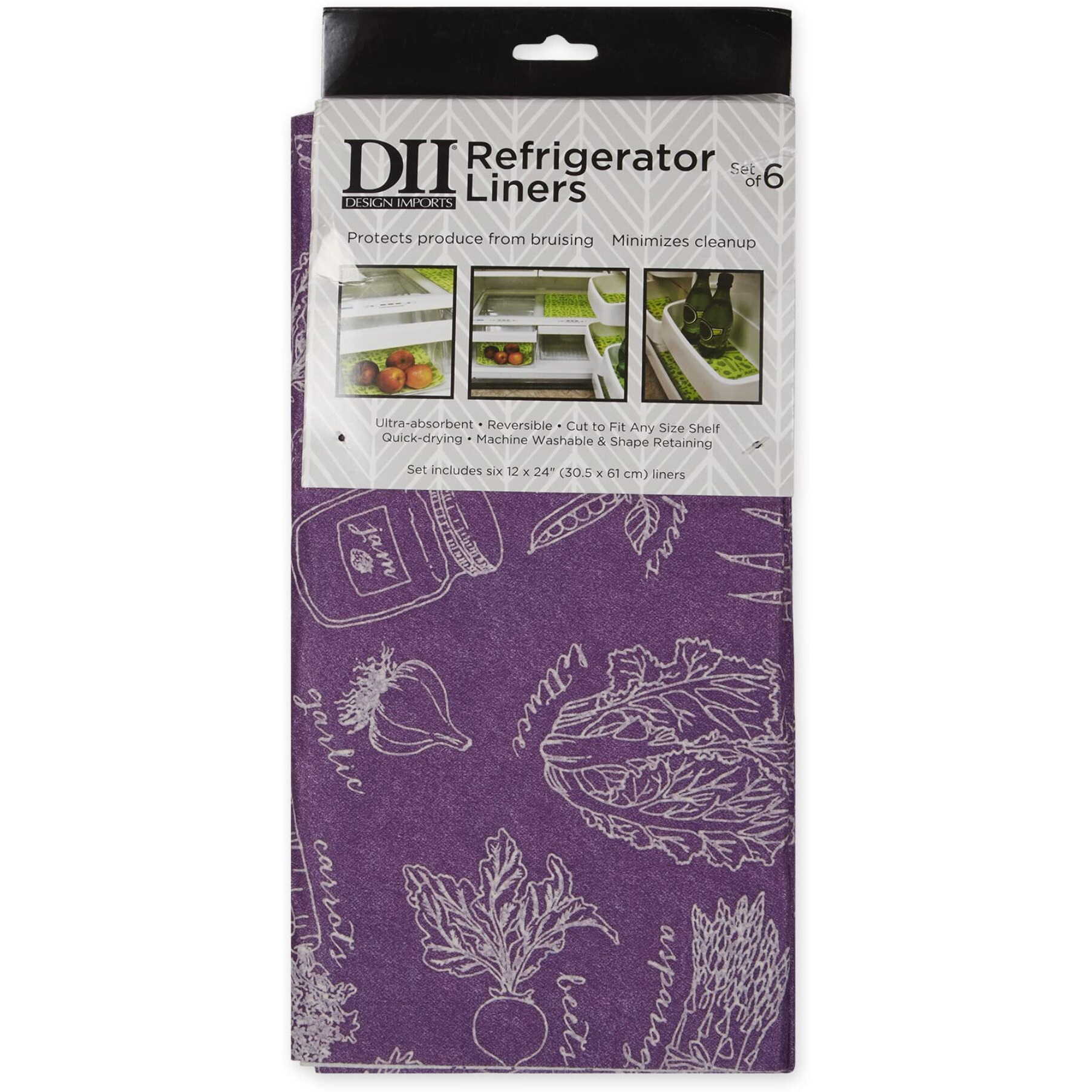 EGGPLANT MARKET PRINT FRIDGE LINER SET/6
