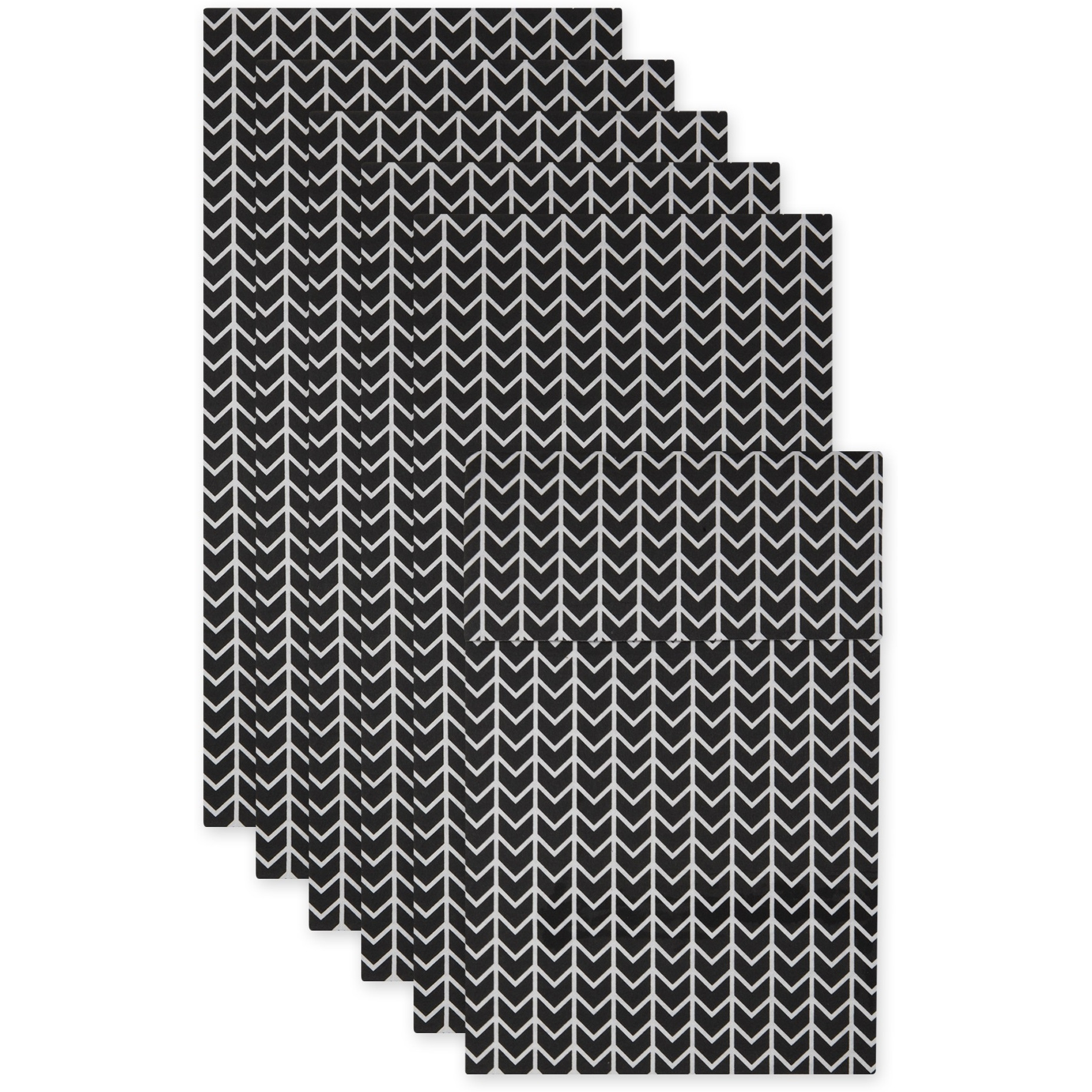 BLACK HERRINGBONE PRINT FRIDGE LINER SET/6