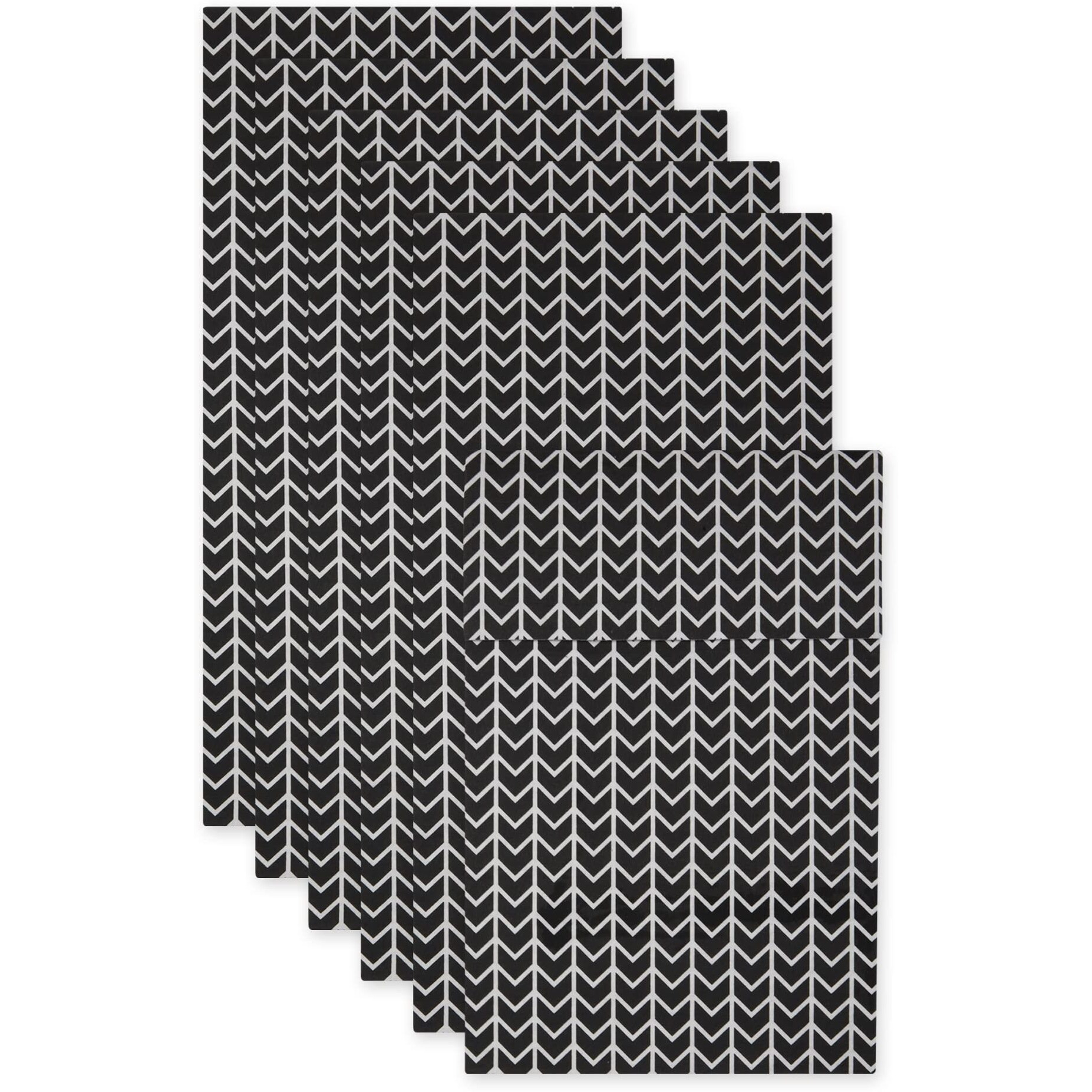 BLACK HERRINGBONE PRINT FRIDGE LINER SET/6