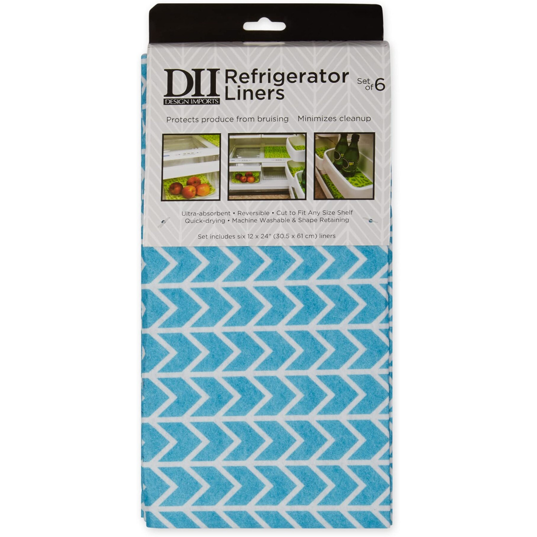BRIGHT BLUE HERRINGBONE PRINT FRIDGE LINER SET/6