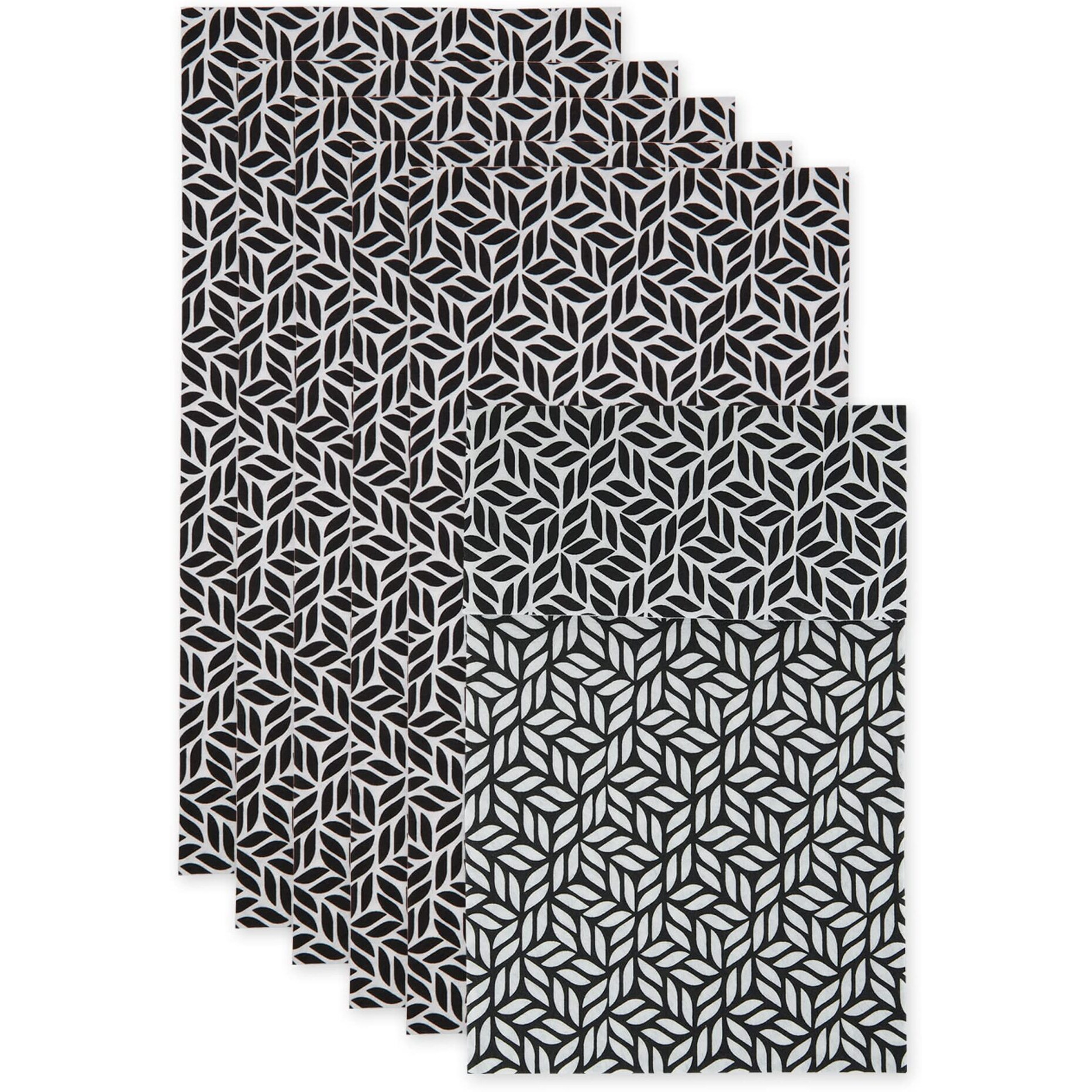 BLACK ABSTRACT LEAF PRINT FRIDGE LINER SET/6