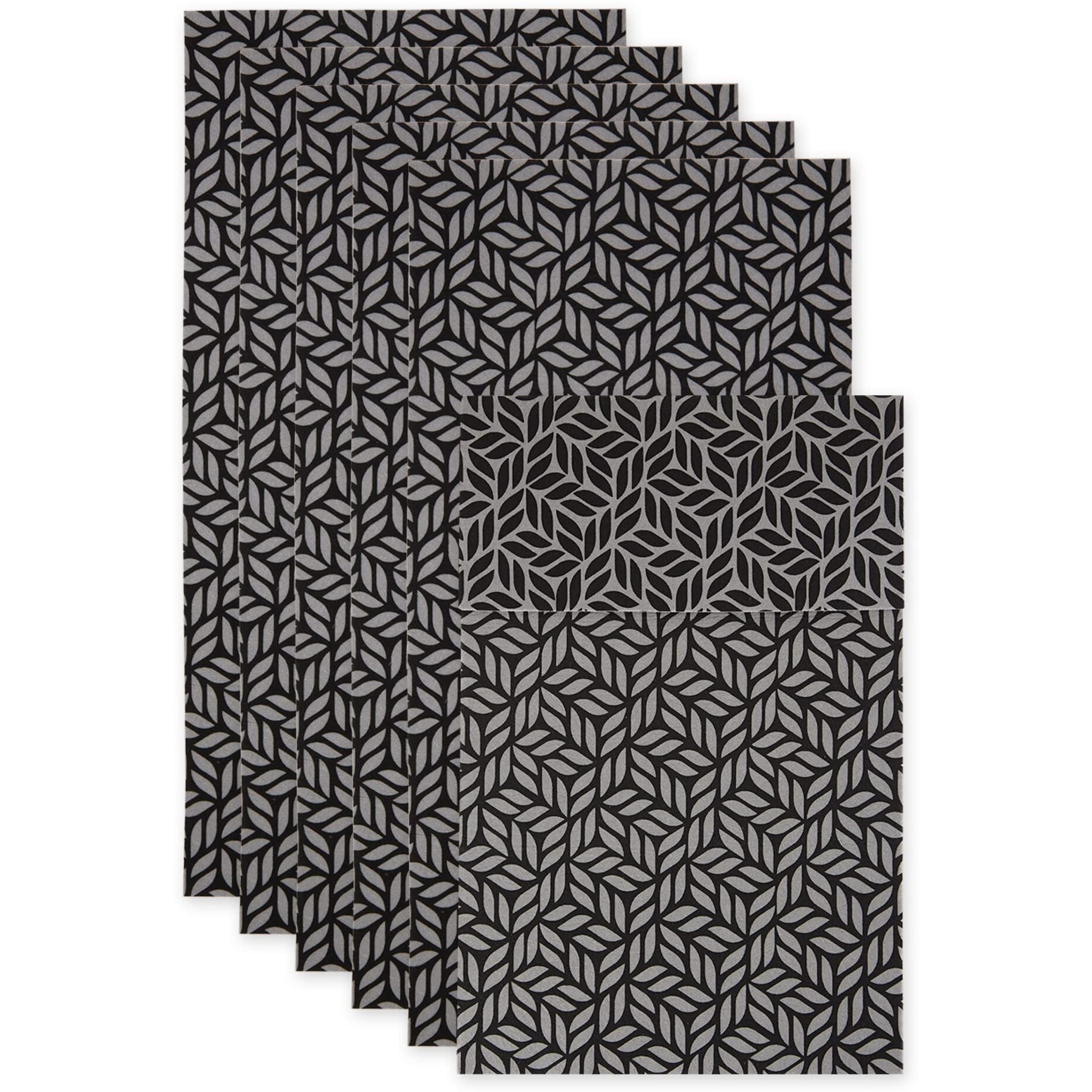 GRAY ABSTRACT LEAF PRINT FRIDGE LINER SET/6