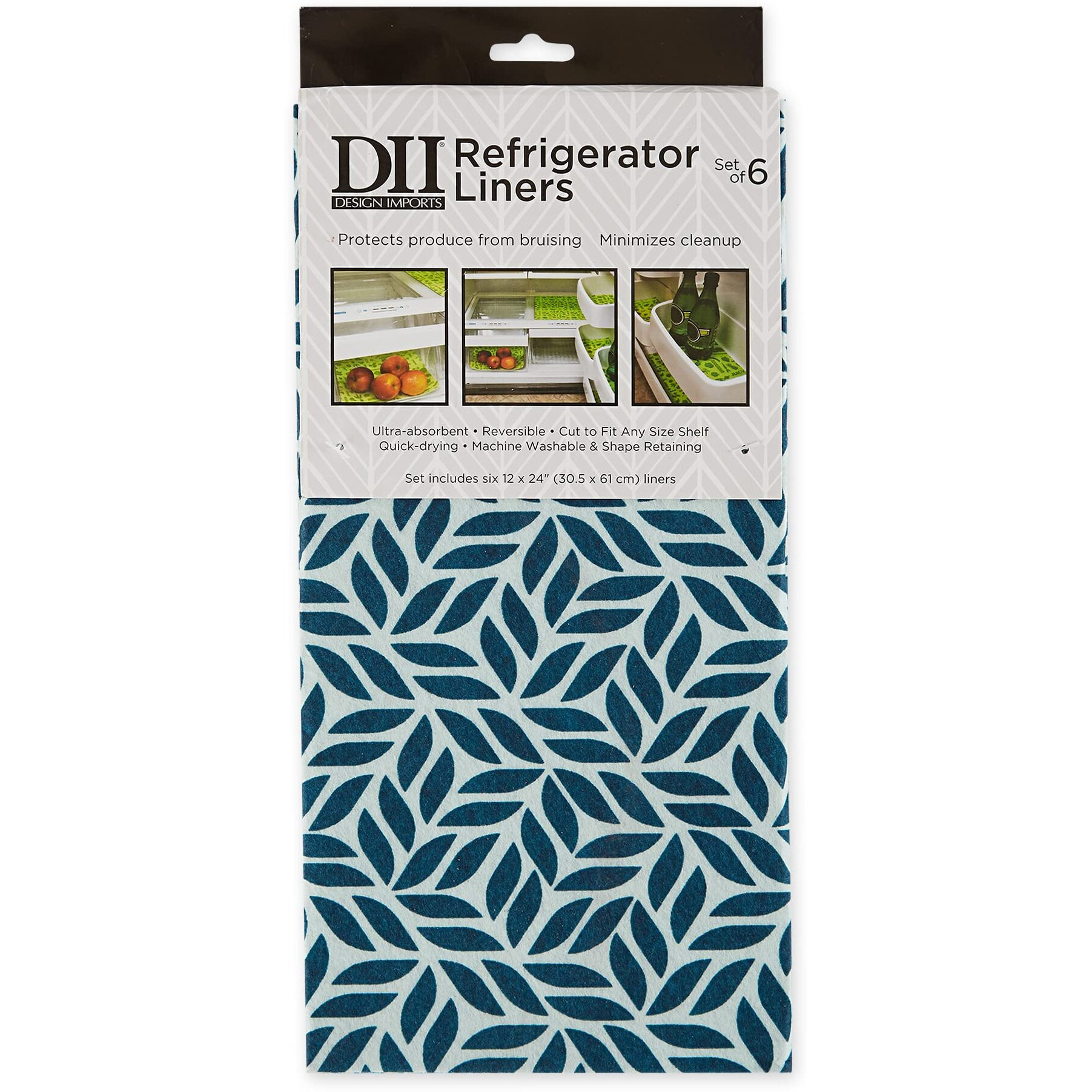 NAUTICAL BLUE ABSTRACT LEAF PRINT FRIDGE LINER SET/6