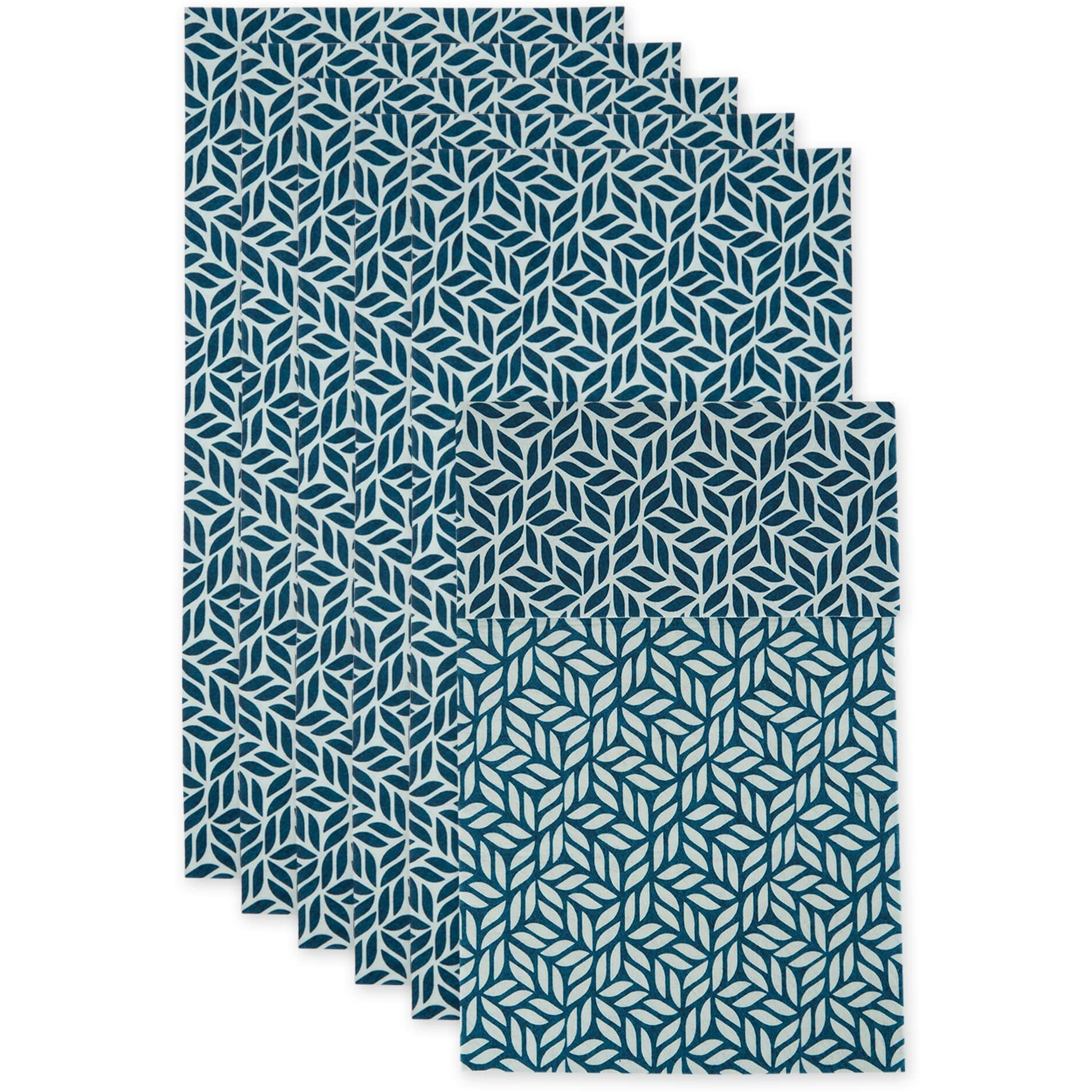 NAUTICAL BLUE ABSTRACT LEAF PRINT FRIDGE LINER SET/6