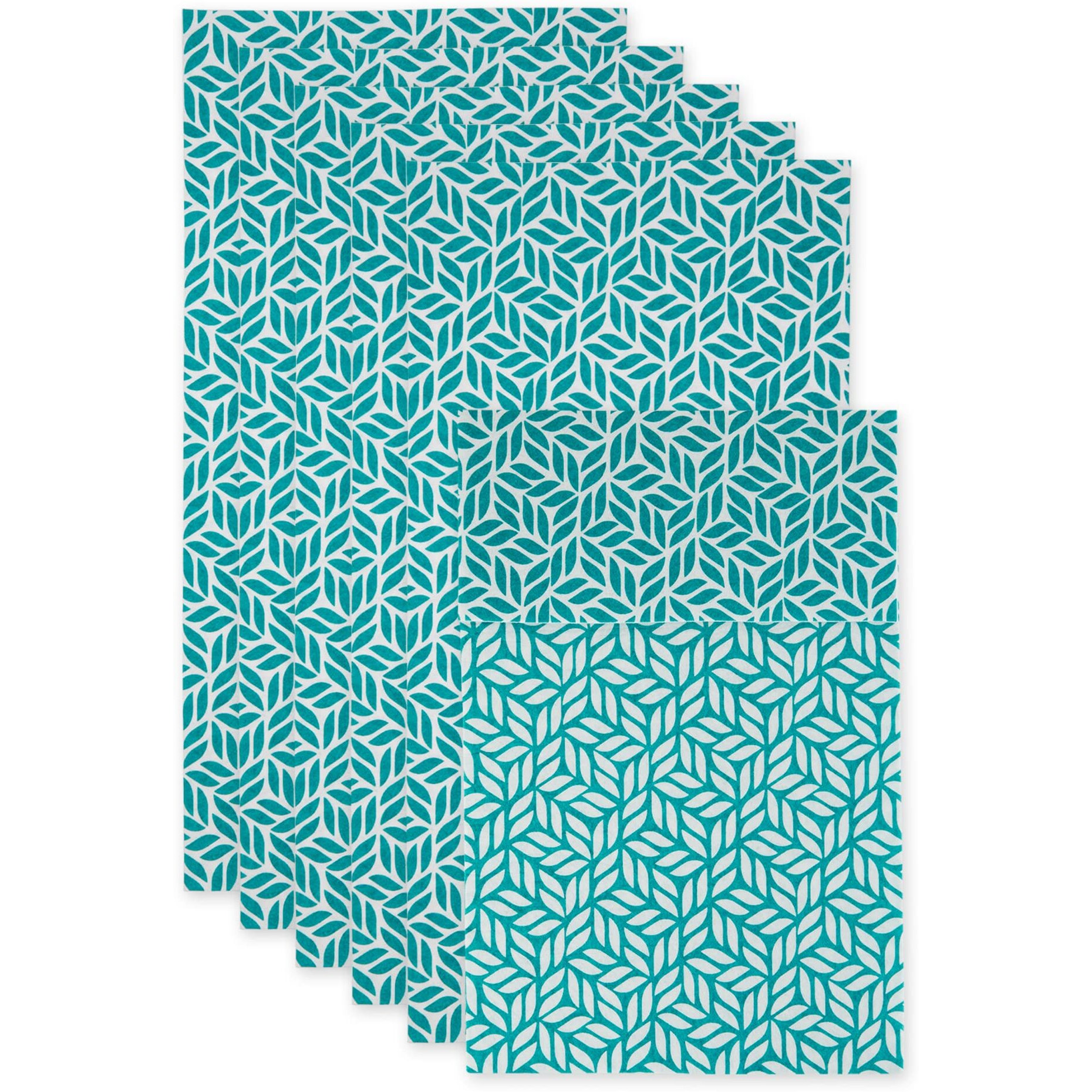 TEAL ABSTRACT LEAF PRINT FRIDGE LINER SET/6