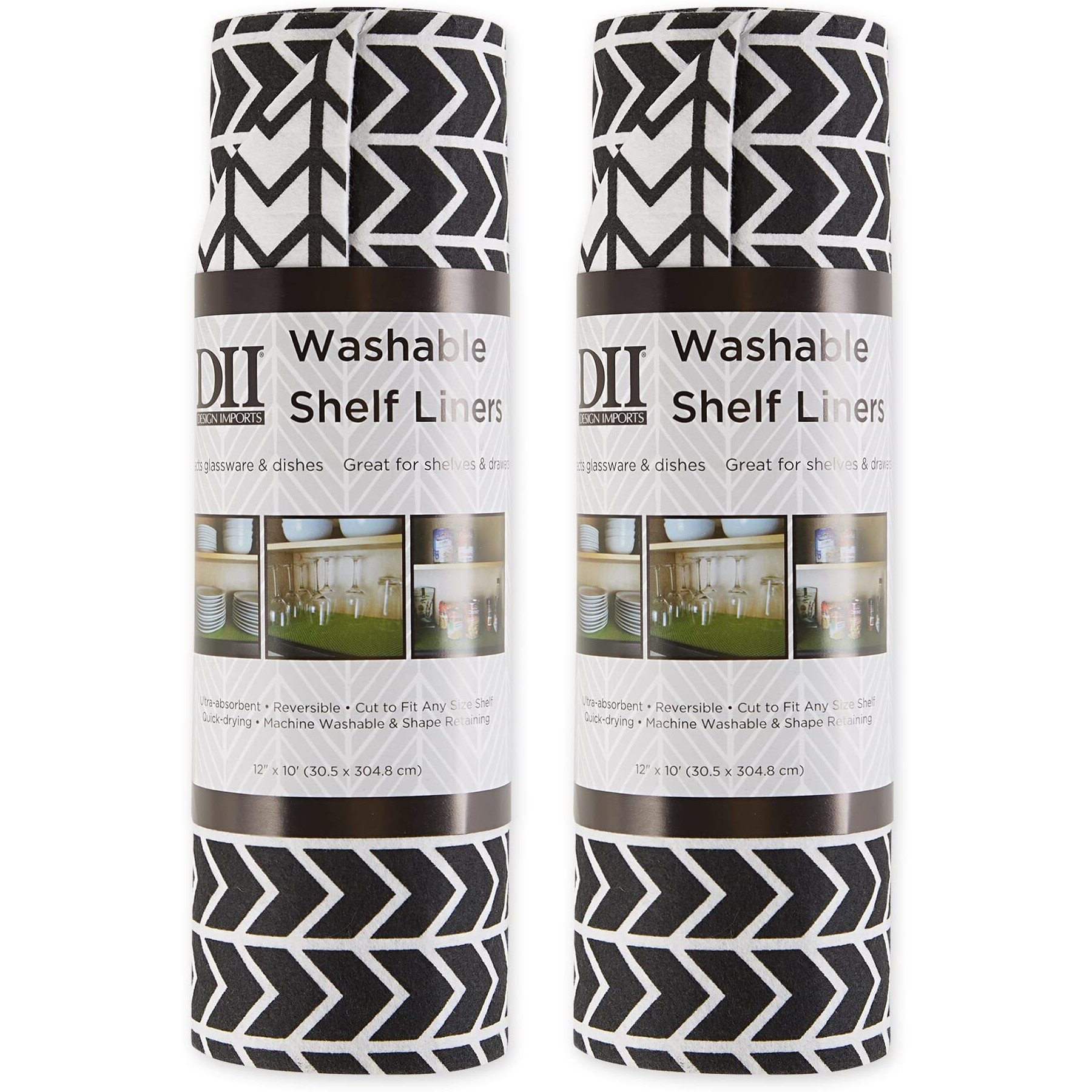 BLACK HERRINGBONE SHELF LINER SET/2