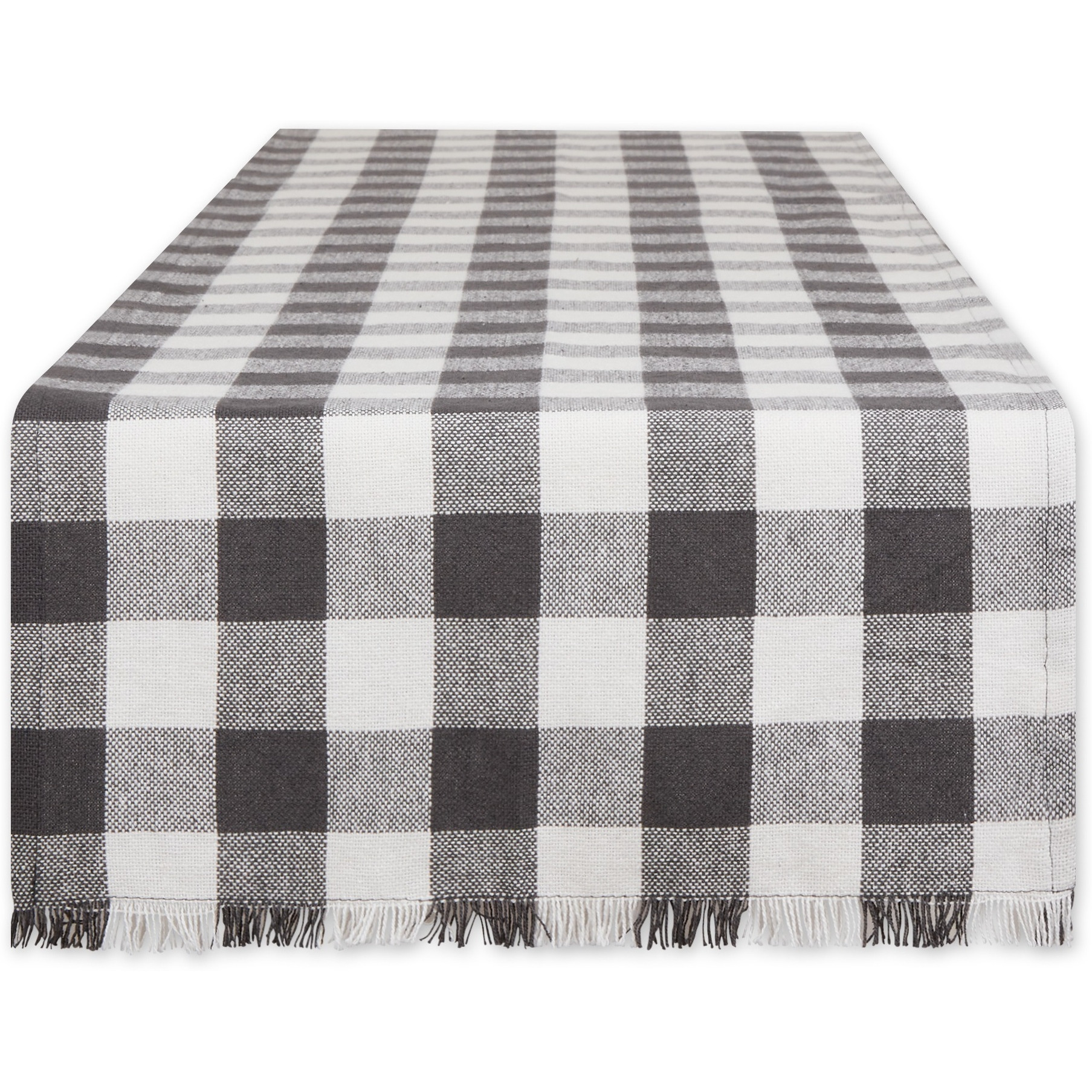 MINERAL HEAVYWEIGHT CHECK FRINGED TABLE RUNNER 14x108