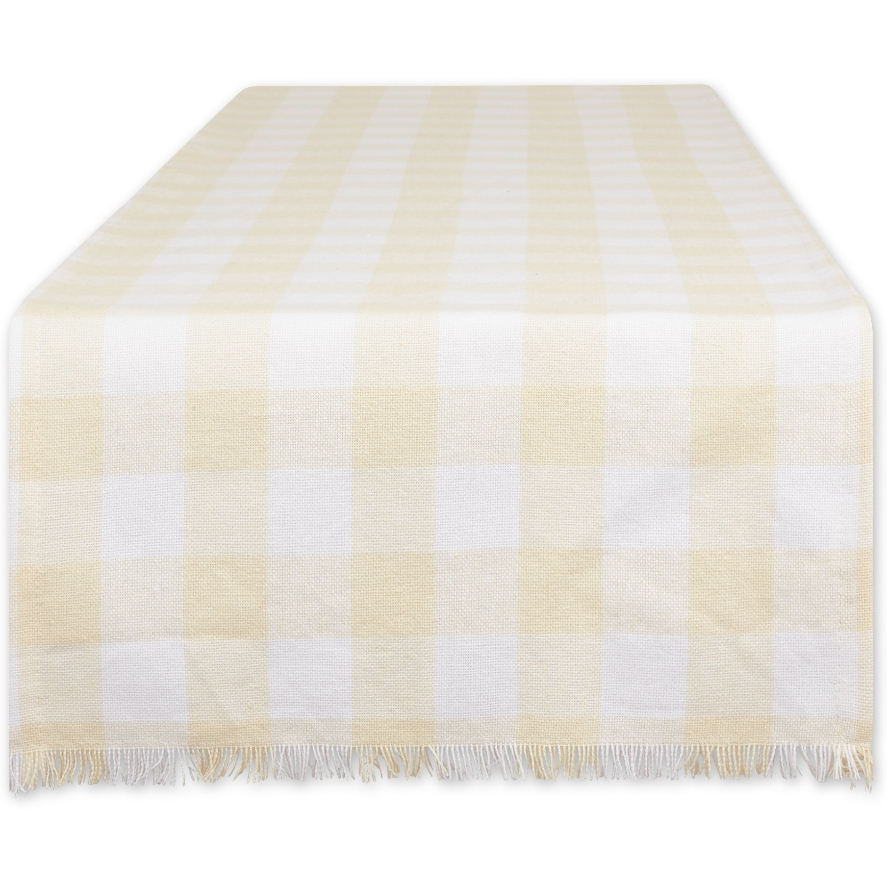 NATURAL HEAVYWEIGHT CHECK FRINGED TABLE RUNNER 14x108