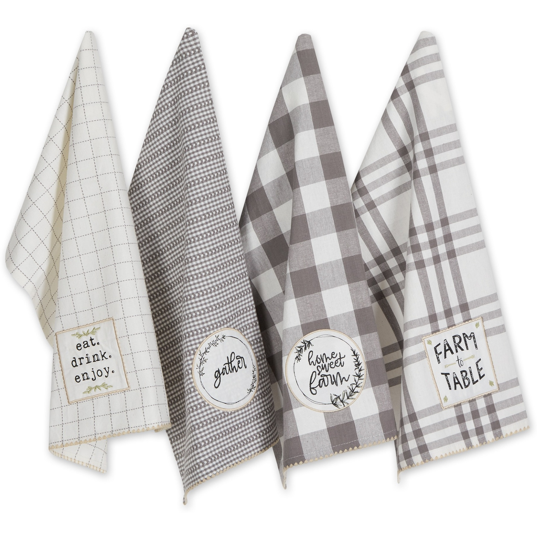 GRAY FARM TO TABLE EMBELLISHED DISHTOWEL SET/4