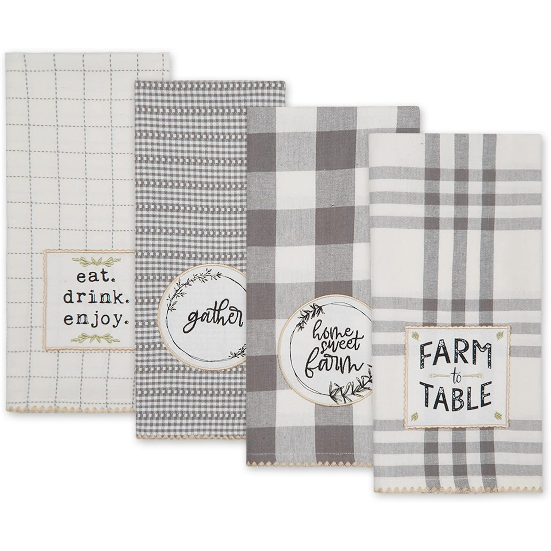 GRAY FARM TO TABLE EMBELLISHED DISHTOWEL SET/4