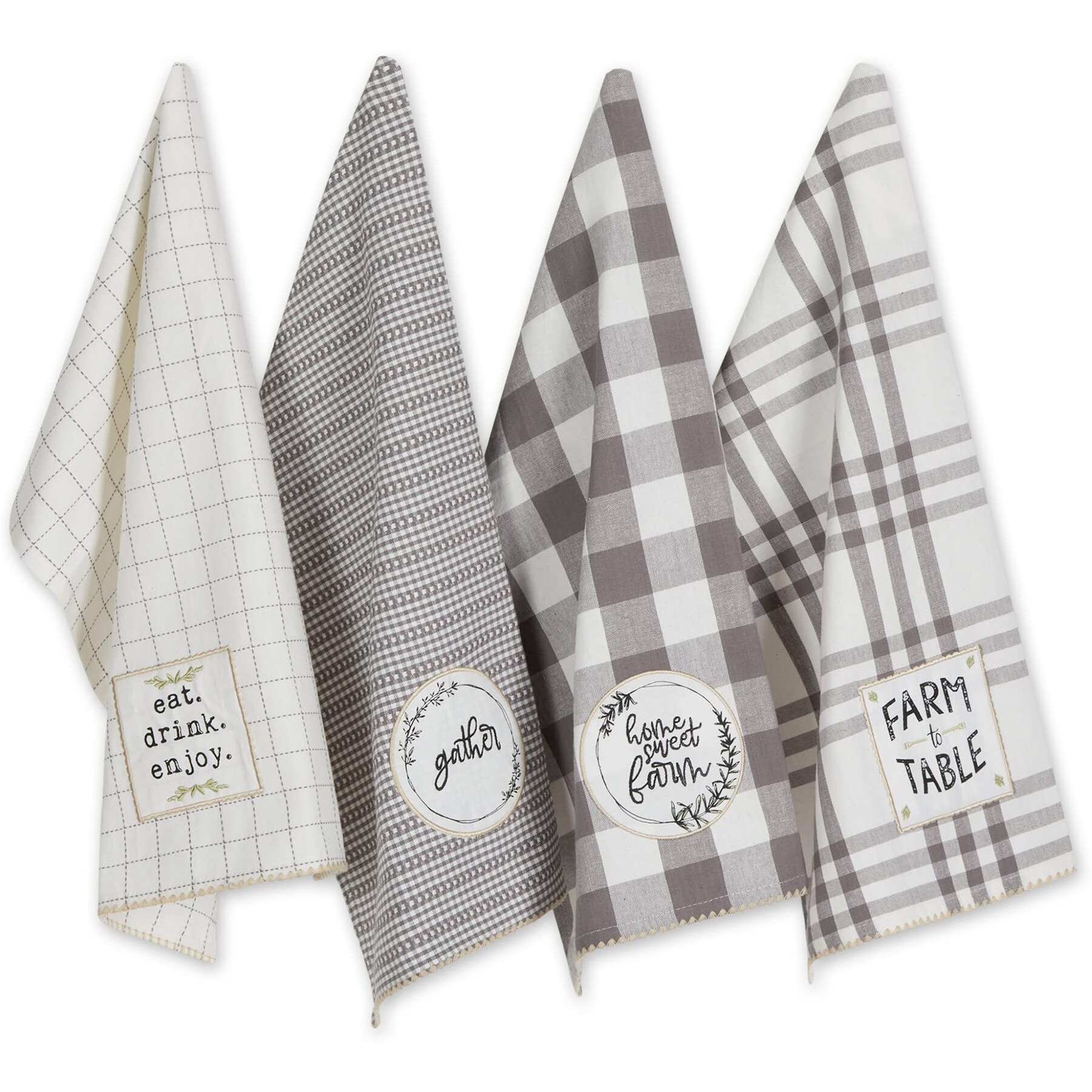 GRAY FARM TO TABLE EMBELLISHED DISHTOWEL SET/4
