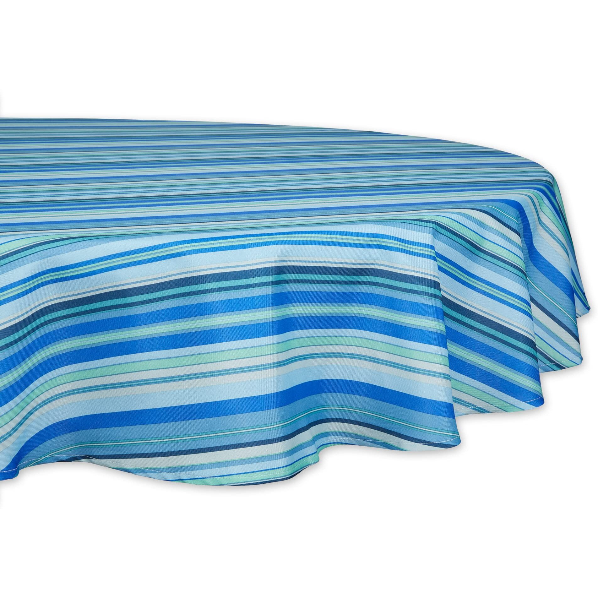 BLUE OCEAN STRIPE PRINT OUTDOOR TABLECLOTH 60 ROUND