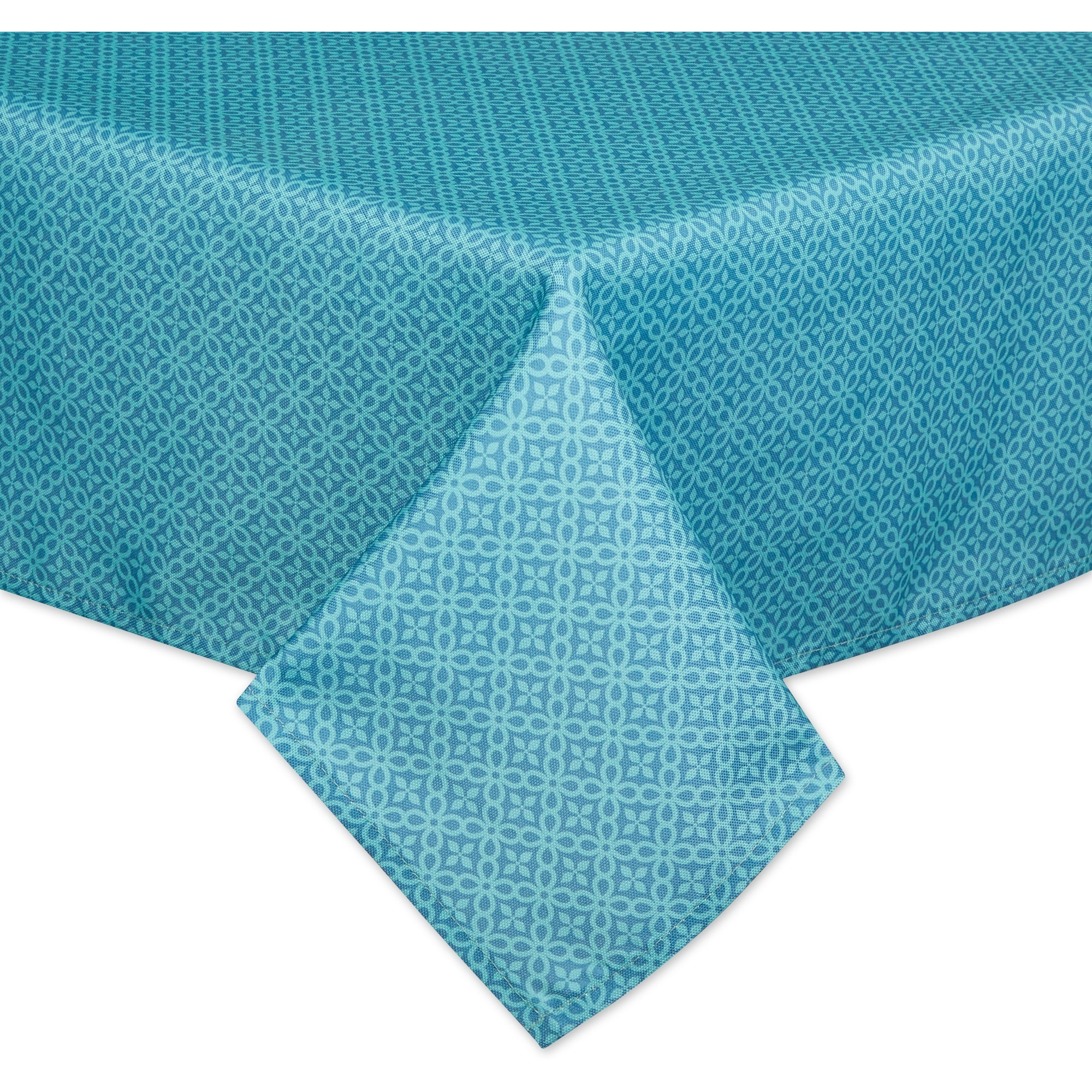 STORM BLUE TONAL LATTICE PRINT OUTDOOR TABLECLOTH WITH ZIPPER 60x84