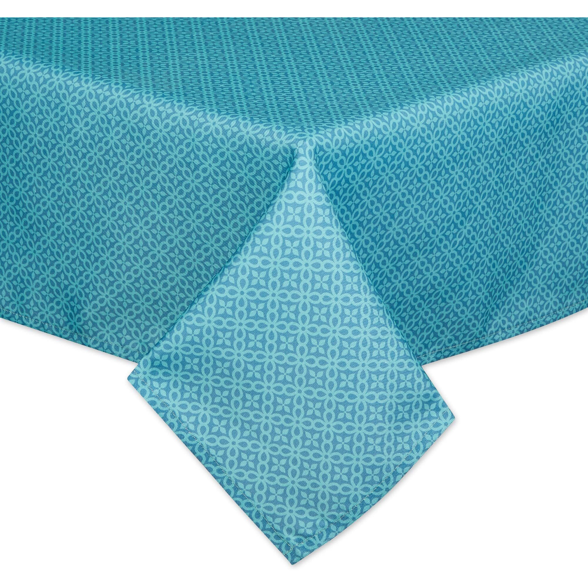STORM BLUE TONAL LATTICE PRINT OUTDOOR TABLECLOTH WITH ZIPPER 60x84