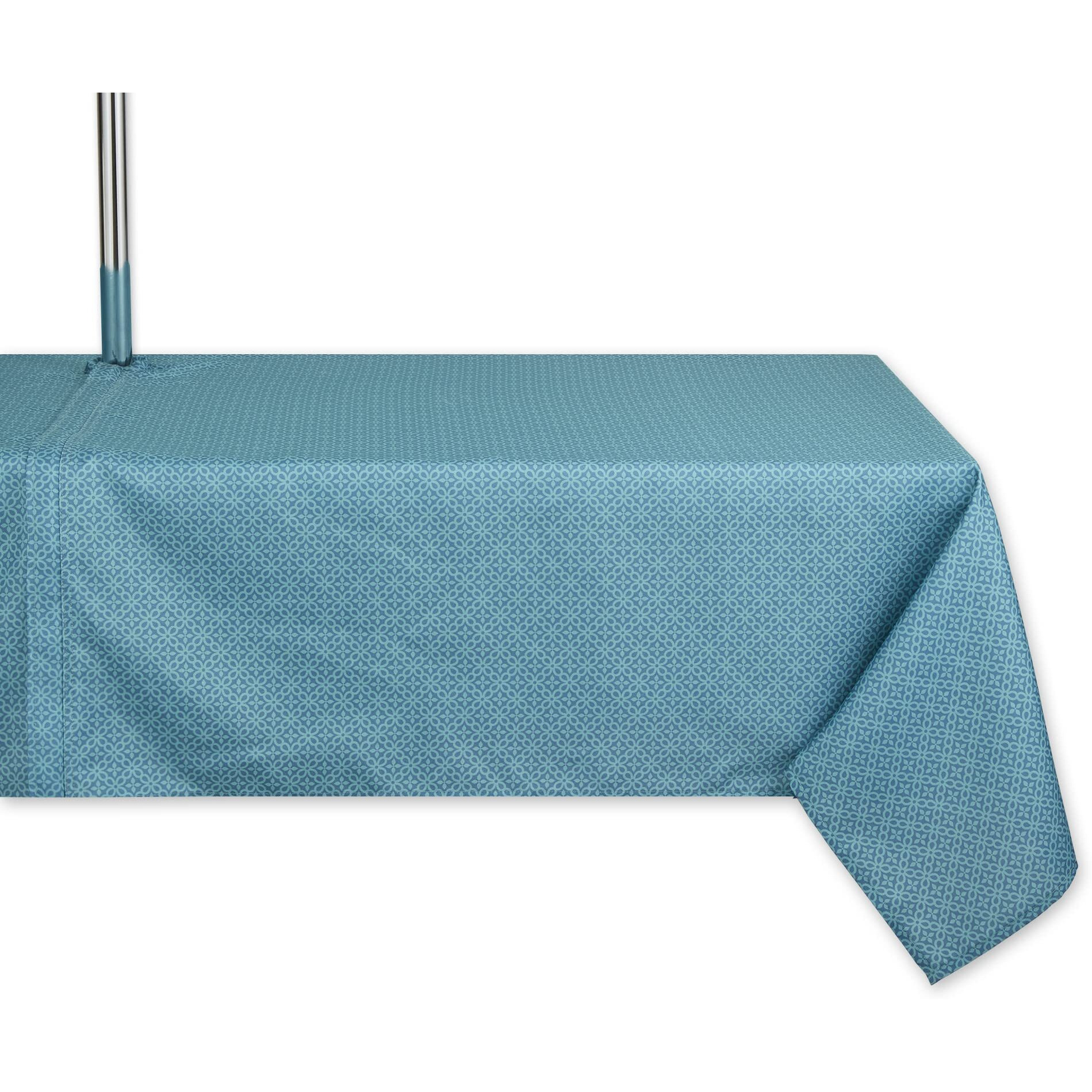 STORM BLUE TONAL LATTICE PRINT OUTDOOR TABLECLOTH WITH ZIPPER 60x84