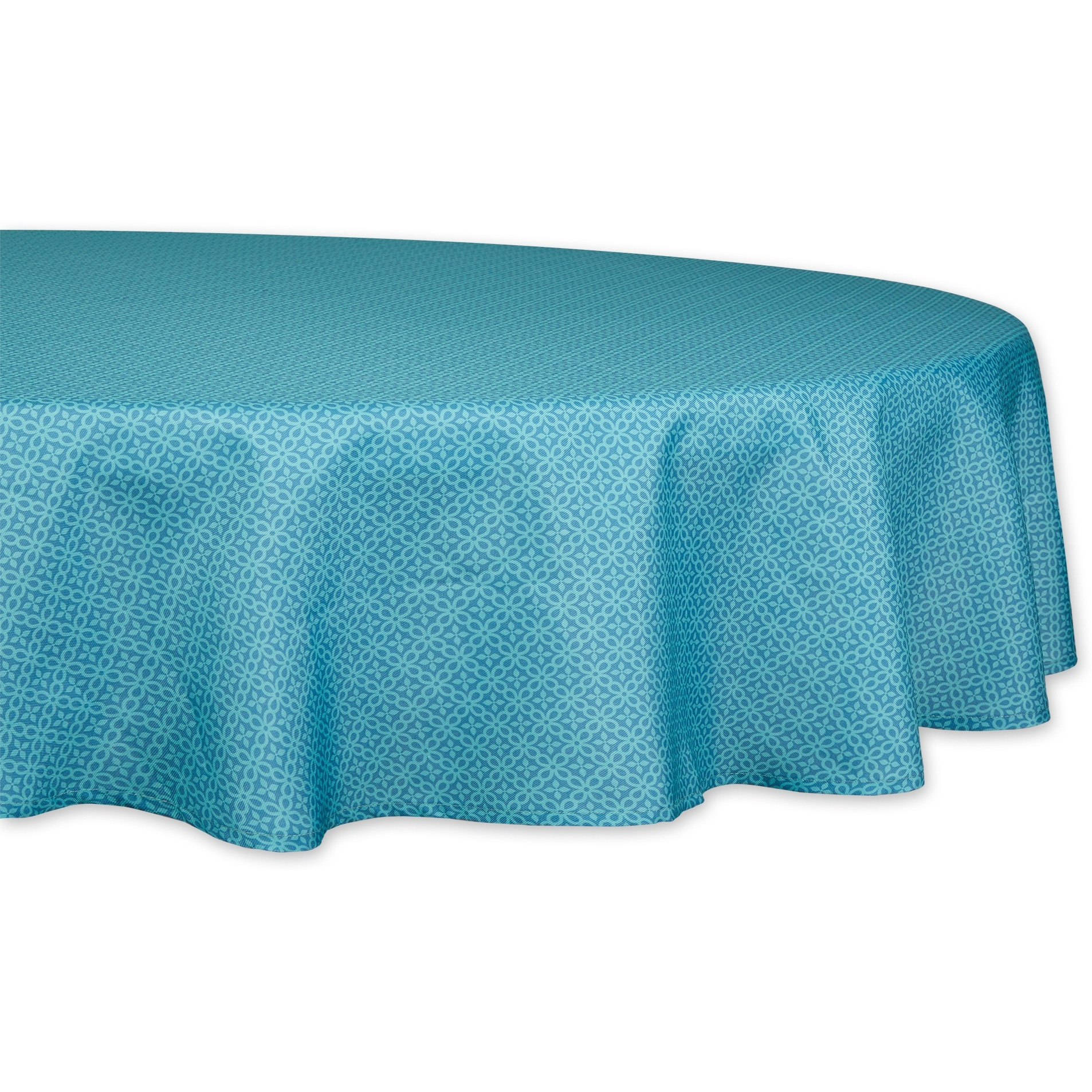 STORM BLUE TONAL LATTICE PRINT OUTDOOR TABLECLOTH 60 ROUND