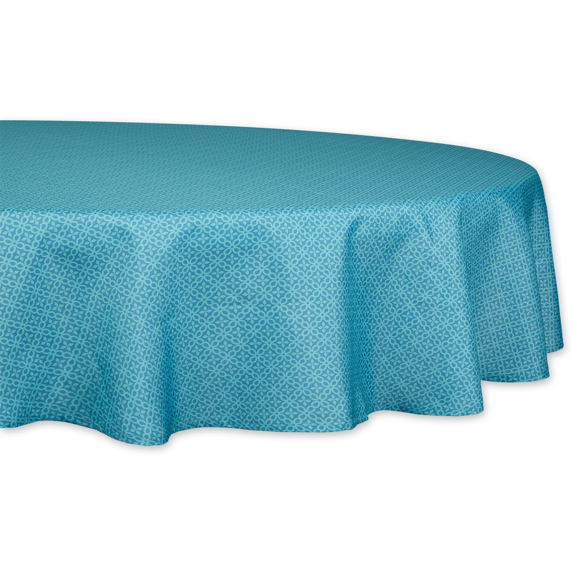 STORM BLUE TONAL LATTICE PRINT OUTDOOR TABLECLOTH 60 ROUND