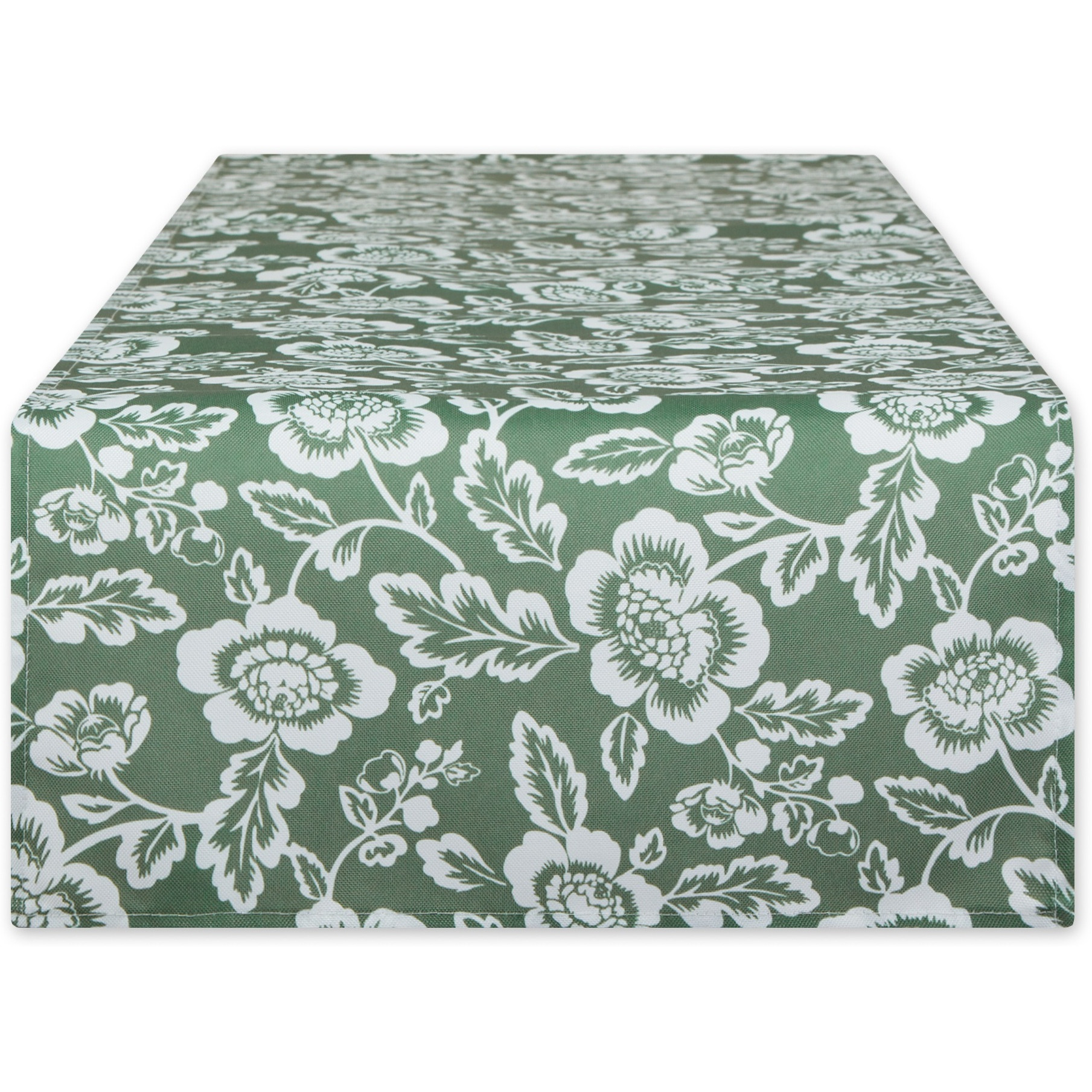ARTICHOKE GREEN  FLORAL PRINT OUTDOOR TABLE RUNNER 14x72