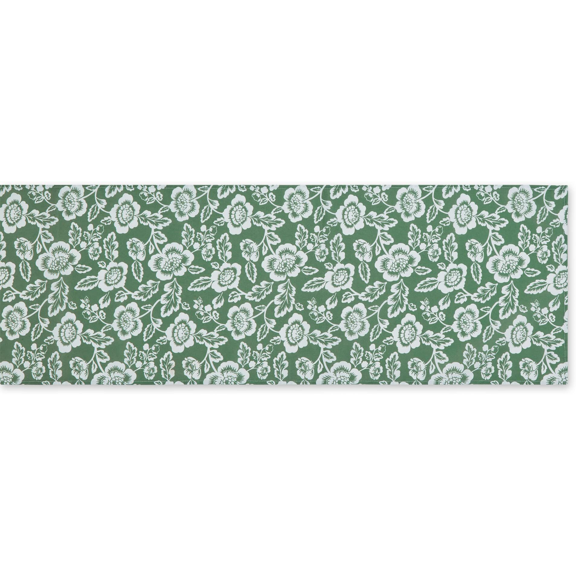 ARTICHOKE GREEN  FLORAL PRINT OUTDOOR TABLE RUNNER 14x72