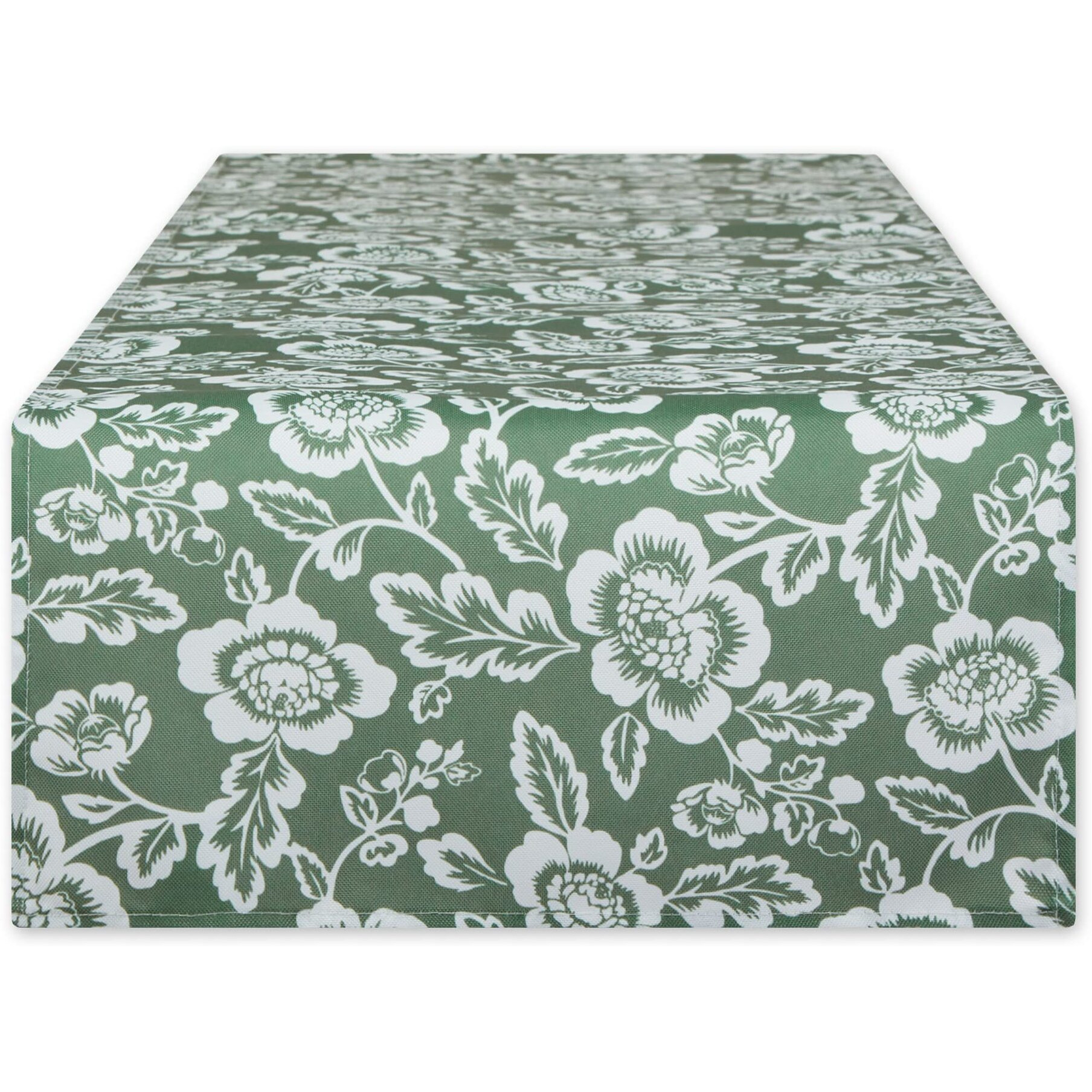 ARTICHOKE GREEN  FLORAL PRINT OUTDOOR TABLE RUNNER 14x72