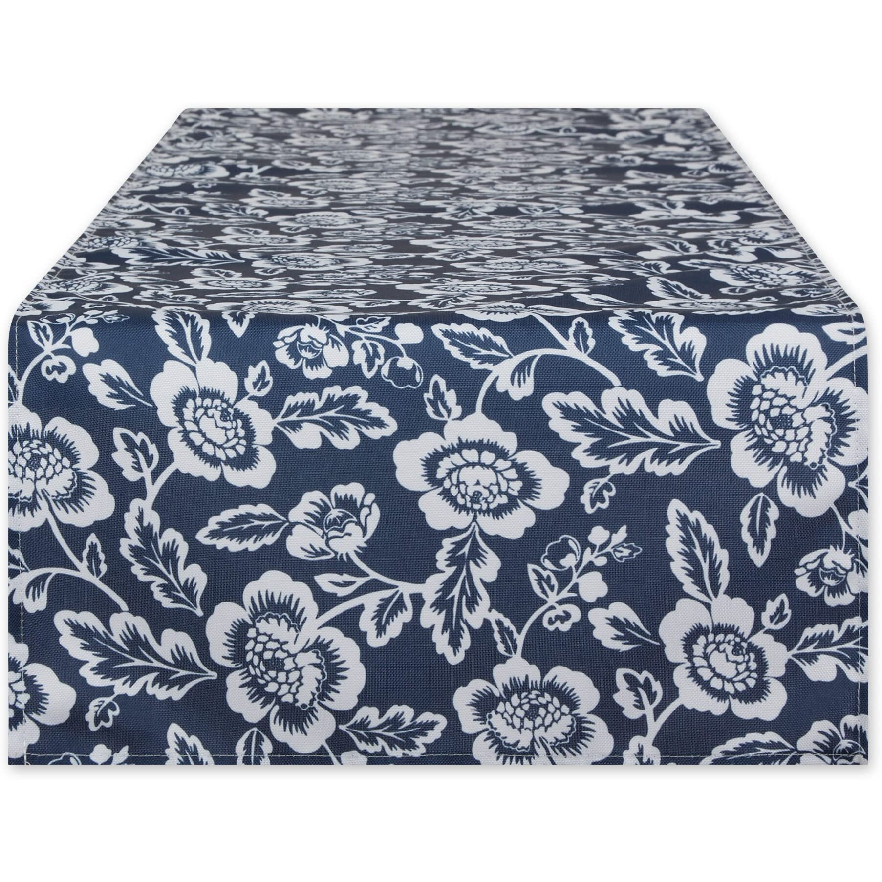 NAUTICAL BLUE  FLORAL PRINT OUTDOOR TABLE RUNNER 14x72
