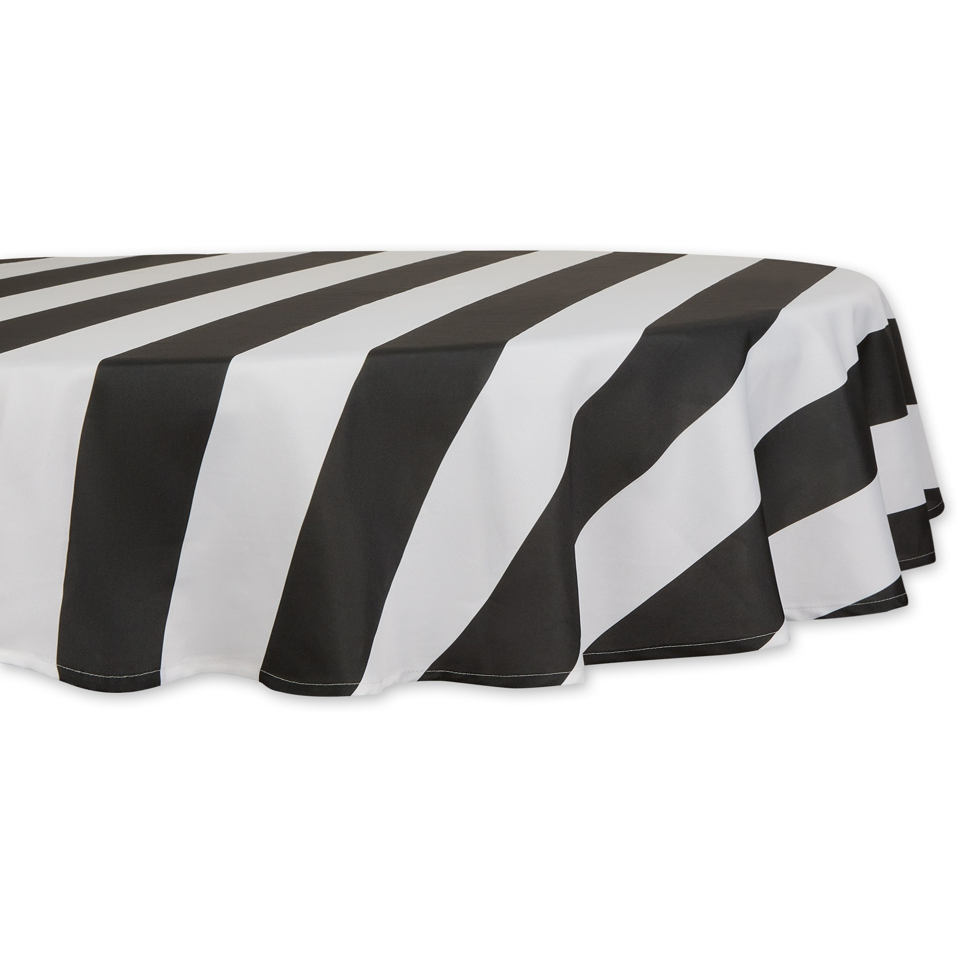 BLACK CABANA STRIPE PRINT OUTDOOR TABLECLOTH 60 ROUND