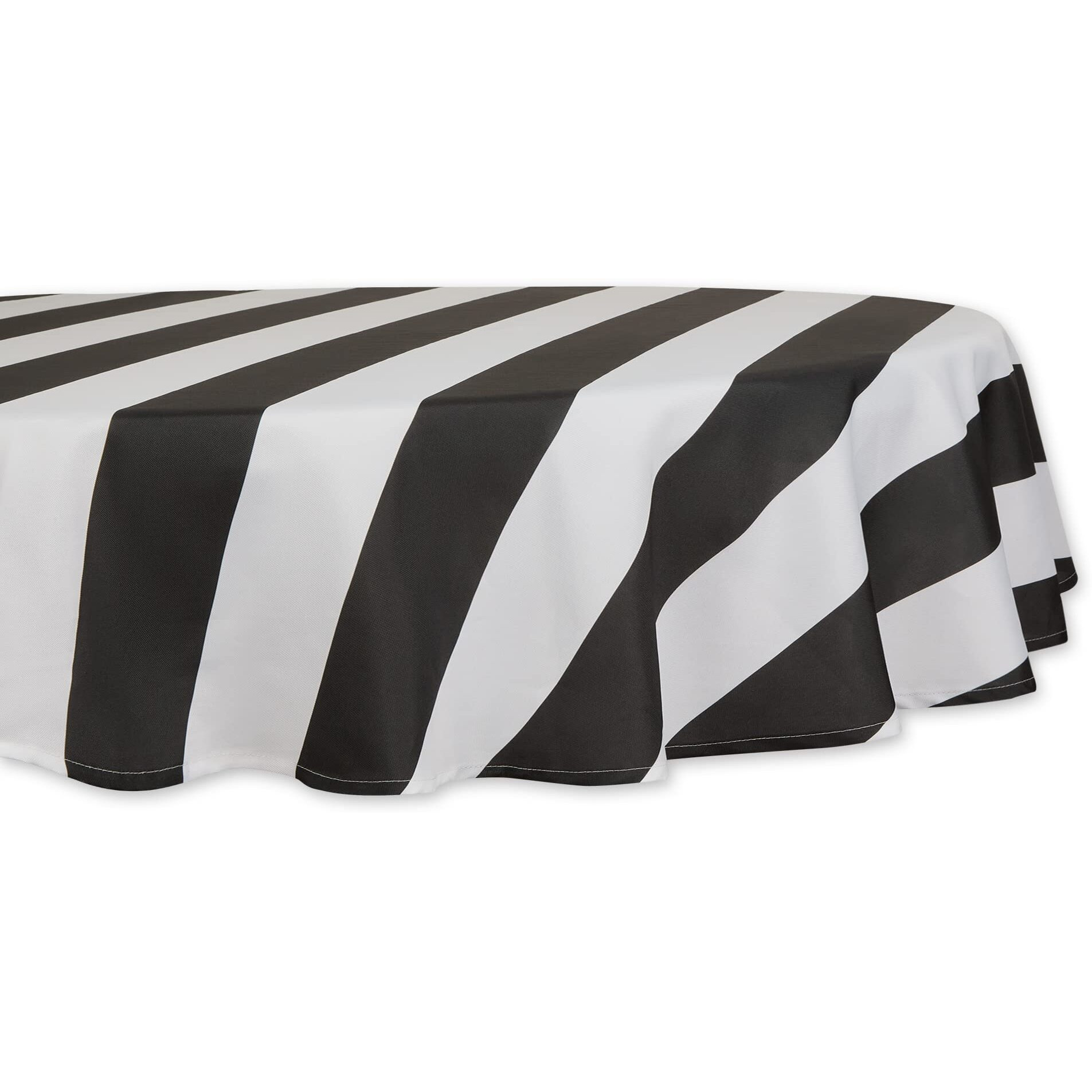 BLACK CABANA STRIPE PRINT OUTDOOR TABLECLOTH 60 ROUND