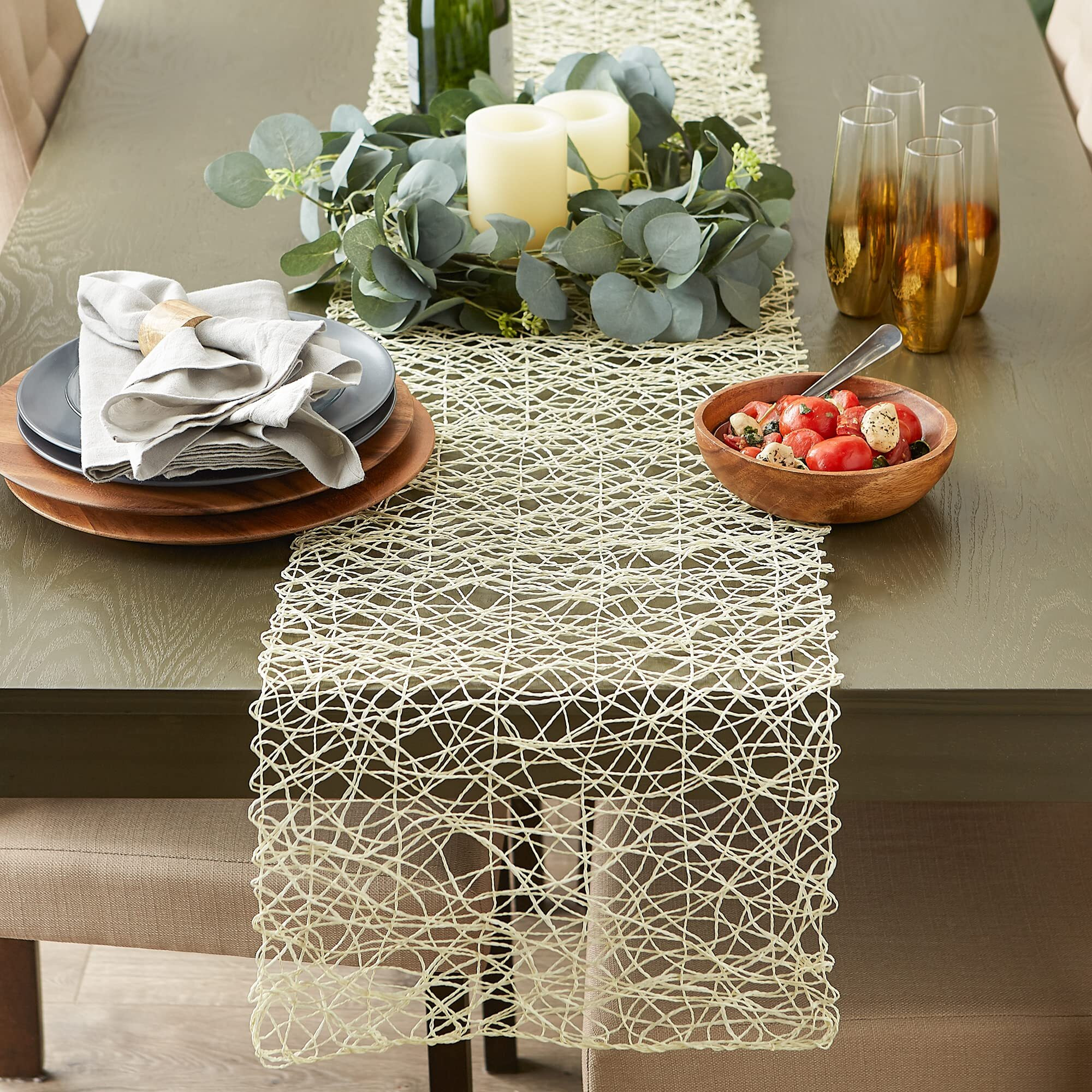 OFF-WHITE WOVEN PAPER TABLE RUNNER 14x72