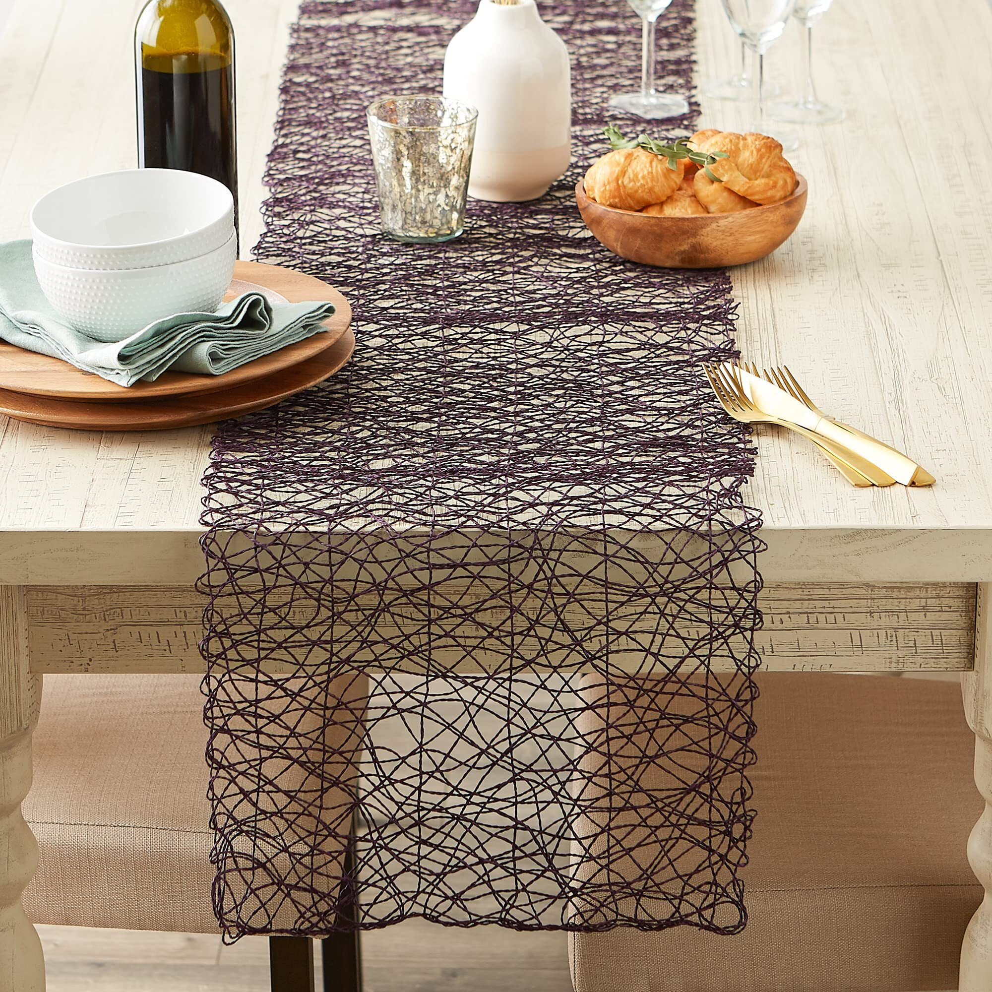 EGGPLANT WOVEN PAPER TABLE RUNNER 14x72