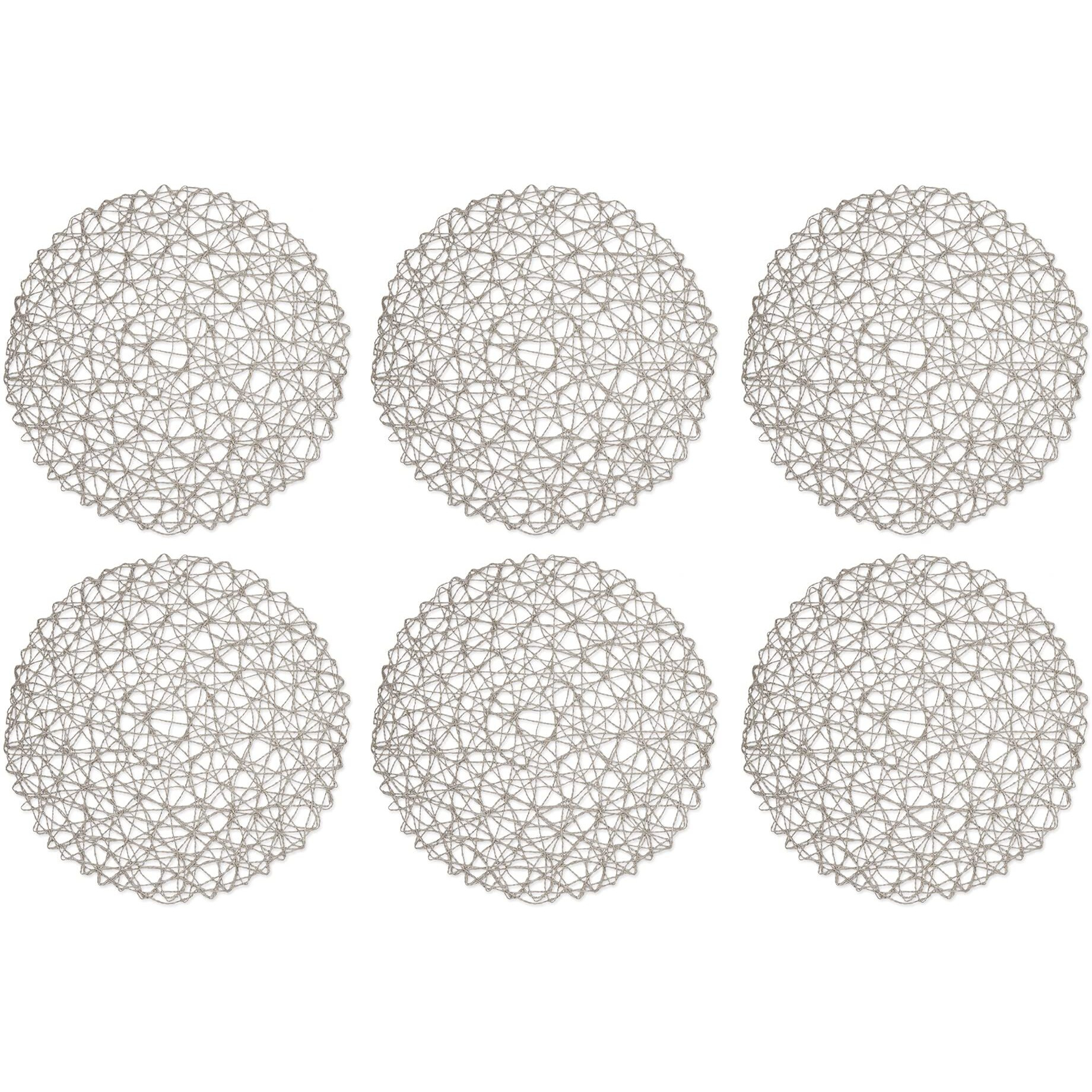 GRAY WOVEN PAPER ROUND PLACEMAT SET/6