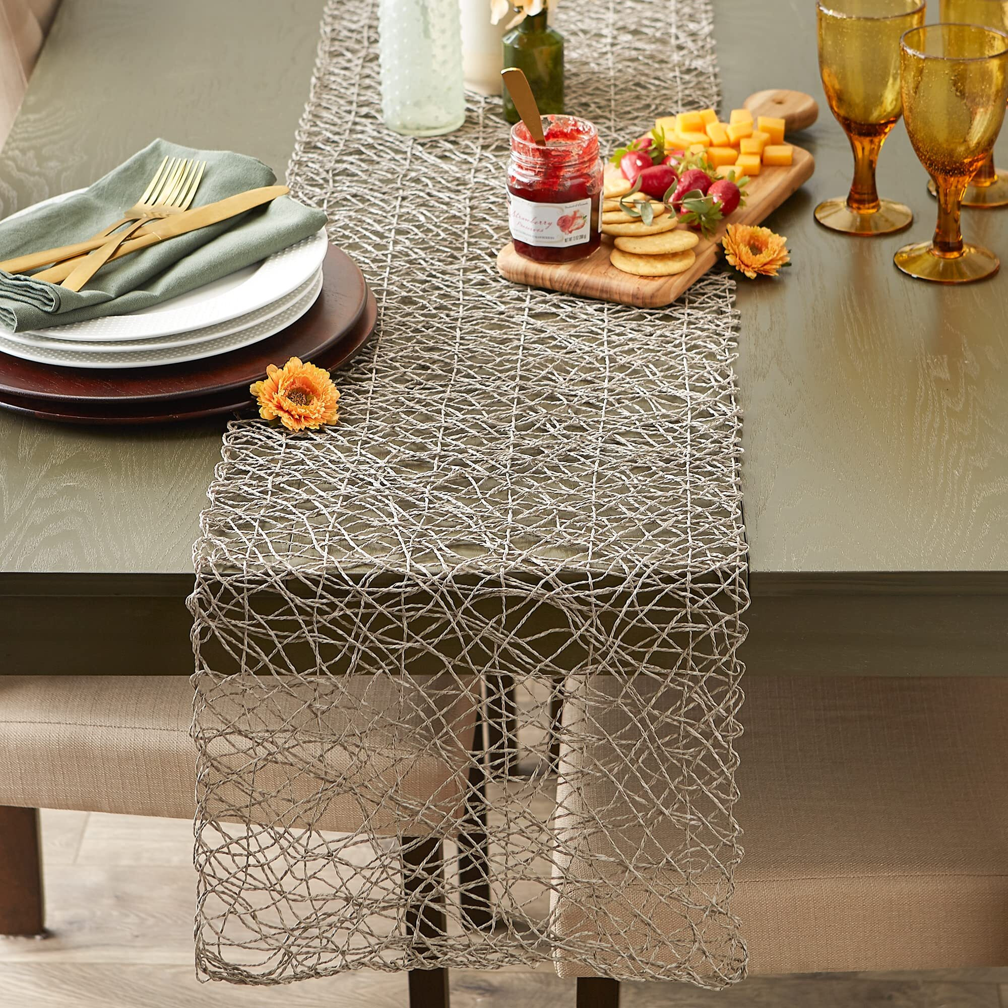 GRAY WOVEN PAPER TABLE RUNNER 14x72