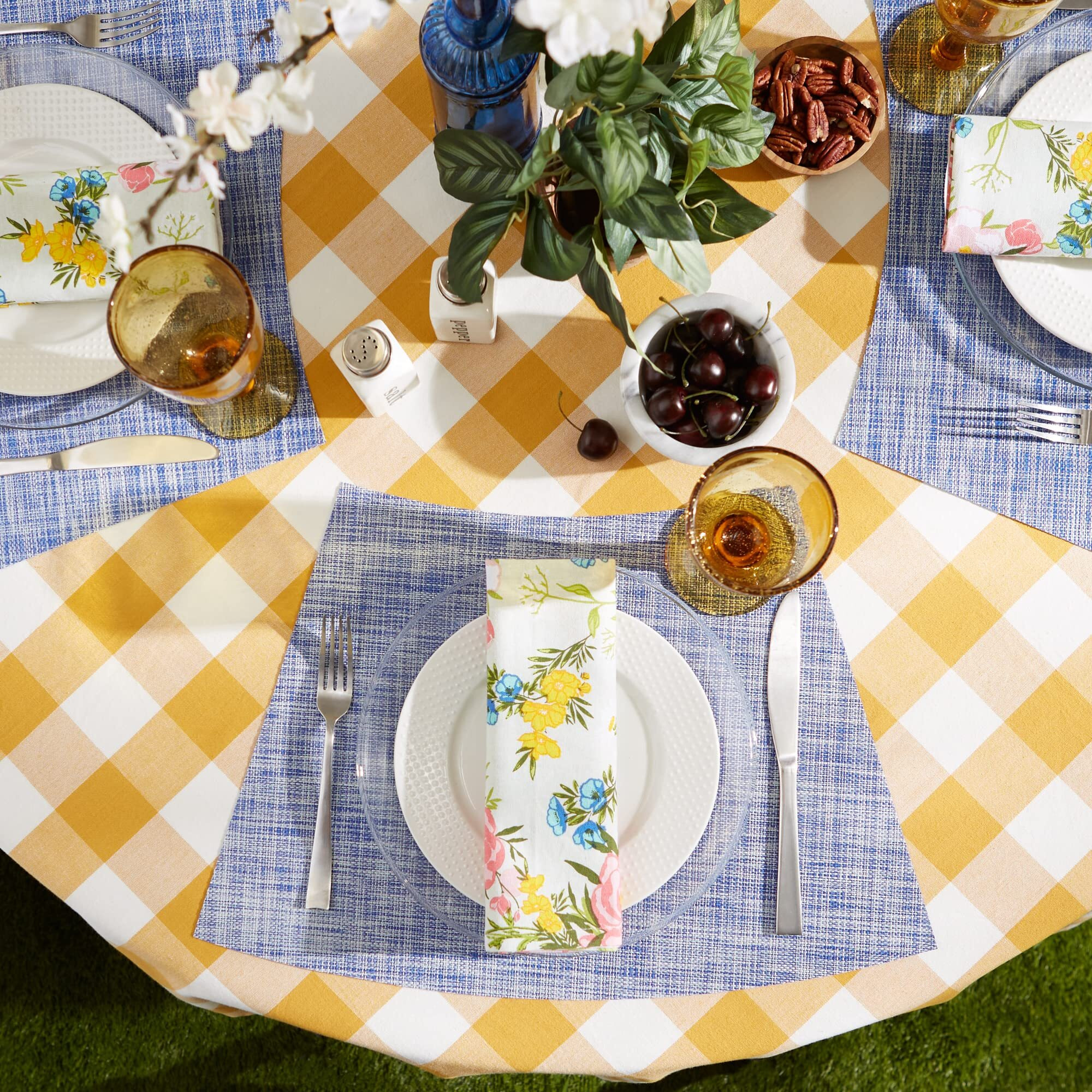 BLUE TWEED ROUND TABLE PLACEMAT SET/6