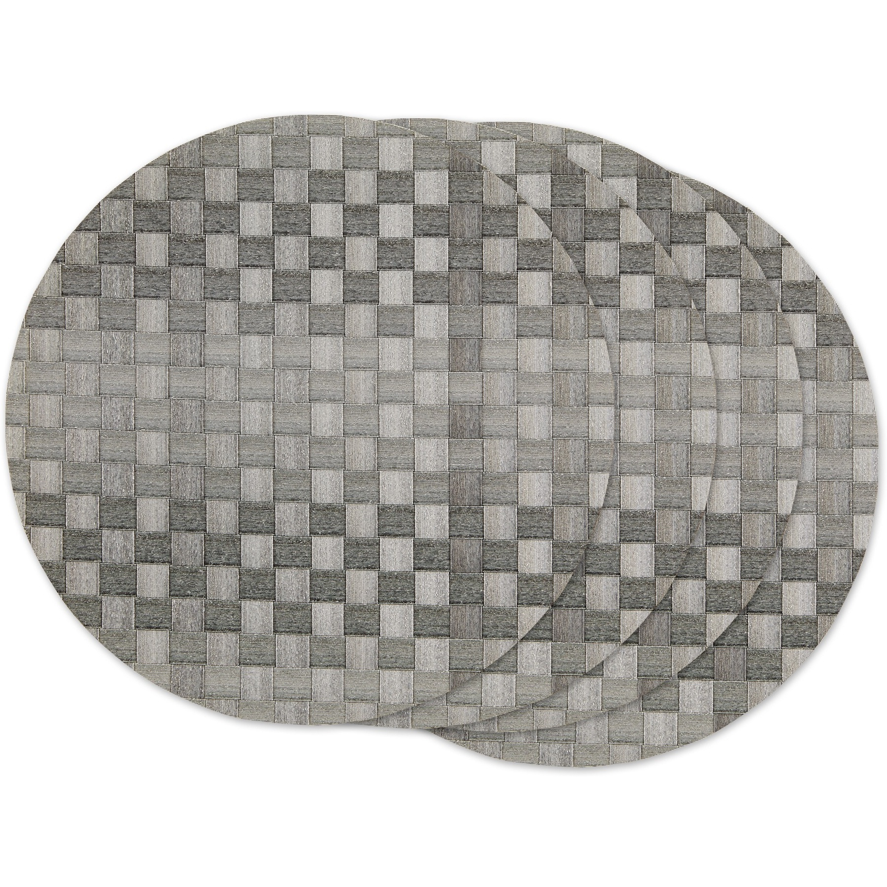 GRAY BASKETWEAVE ROUND WOVEN PLACEMAT SET/4