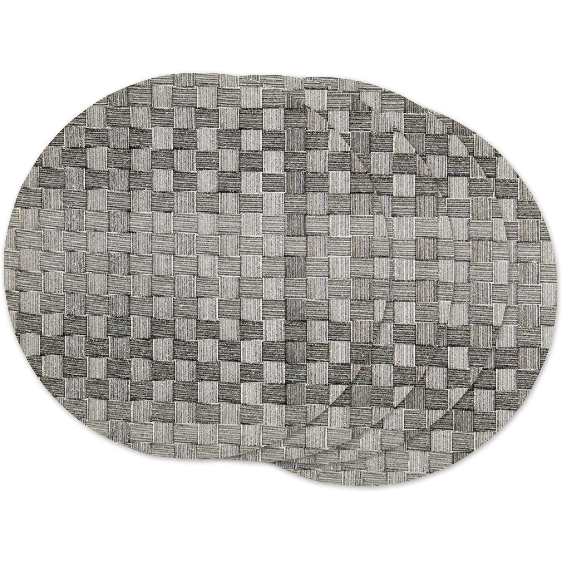 GRAY BASKETWEAVE ROUND WOVEN PLACEMAT SET/4