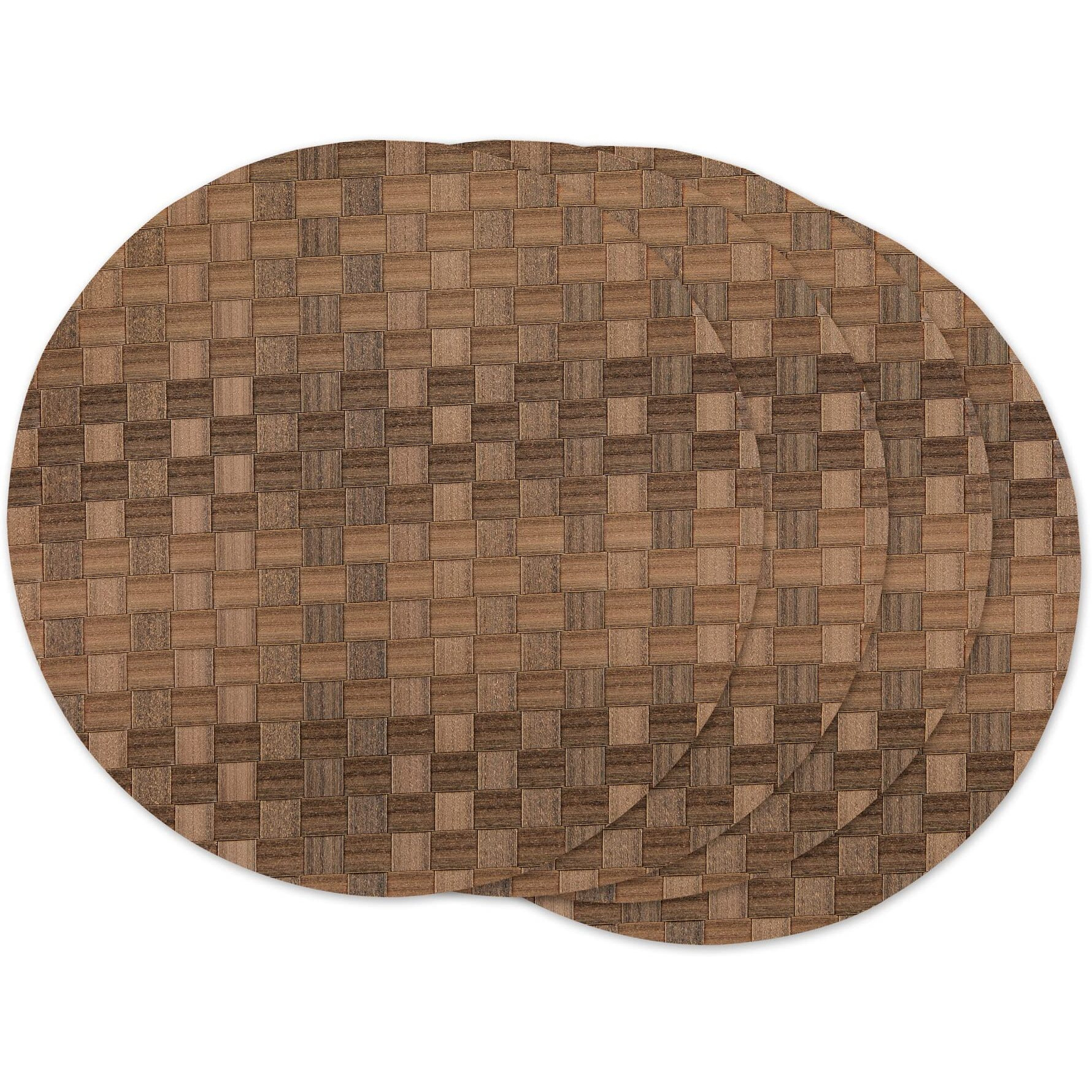 LEATHER BROWN BASKETWEAVE ROUND WOVEN PLACEMAT SET/4