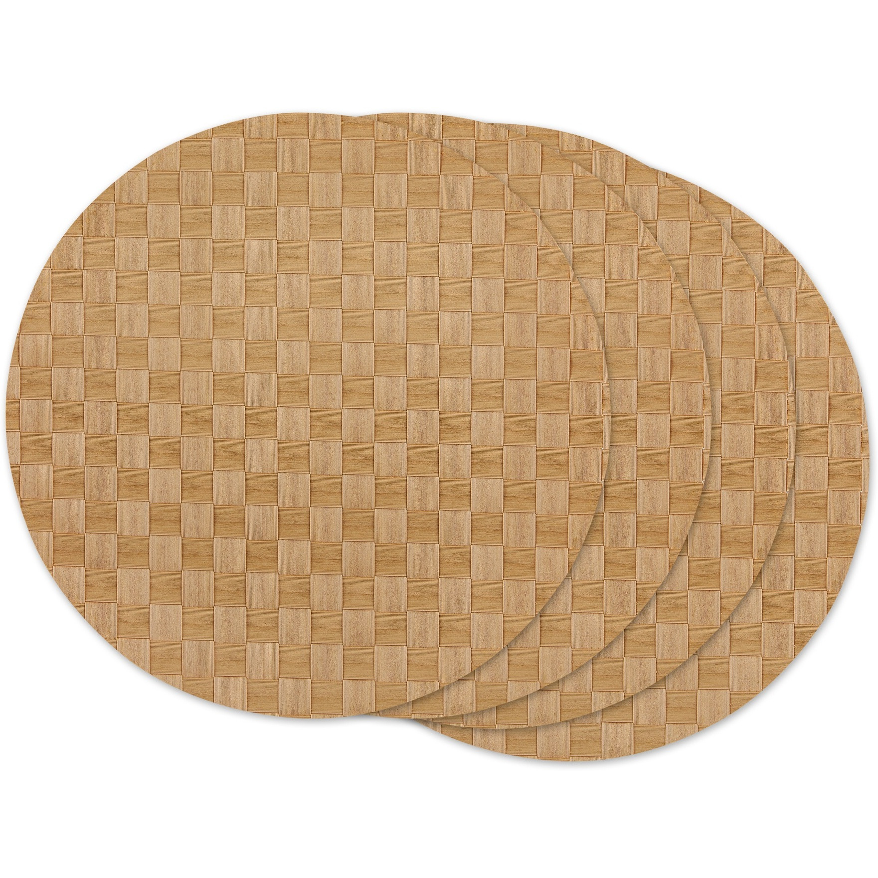 NATURAL BASKETWEAVE ROUND WOVEN PLACEMAT SET/4