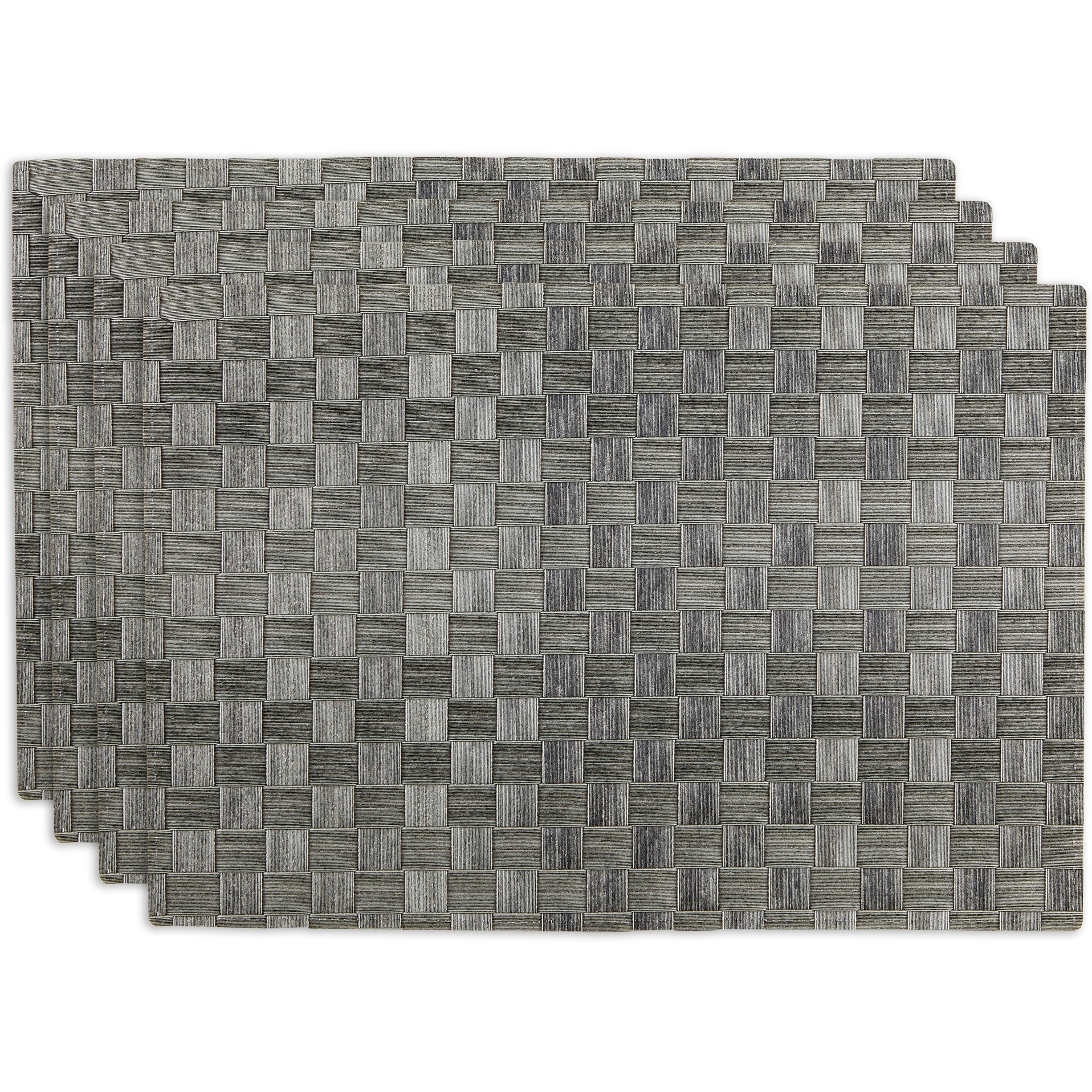 GRAY BASKETWEAVE RECTANGLE WOVEN PLACEMAT SET/4