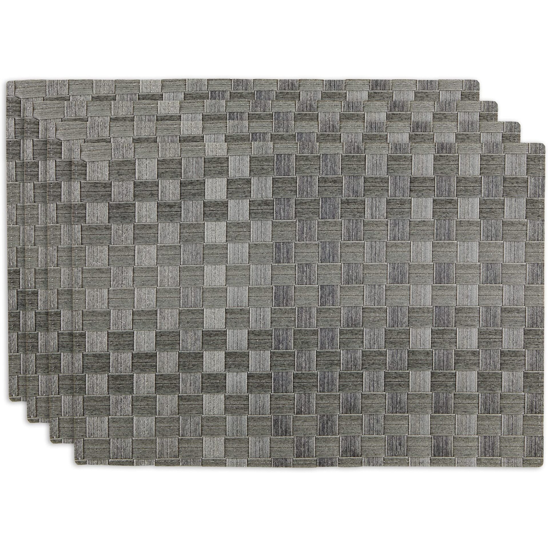 GRAY BASKETWEAVE RECTANGLE WOVEN PLACEMAT SET/4