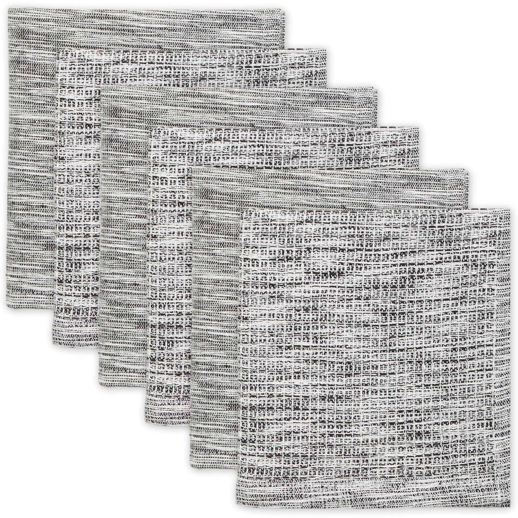 BLACK/OFF-WHITE ASST RECYCLED COTTON DISHCLOTH SET/6