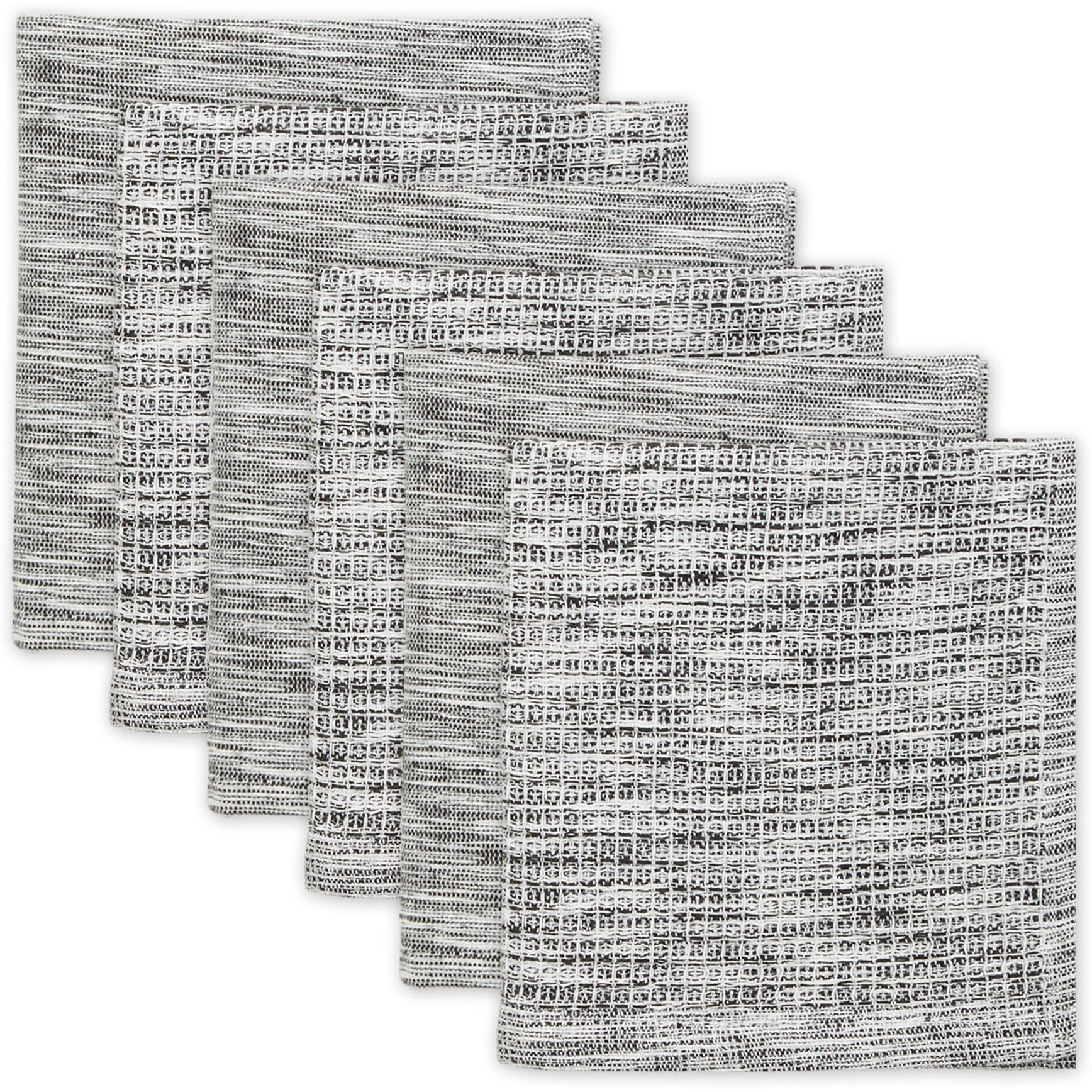 BLACK/OFF-WHITE ASST RECYCLED COTTON DISHCLOTH SET/6