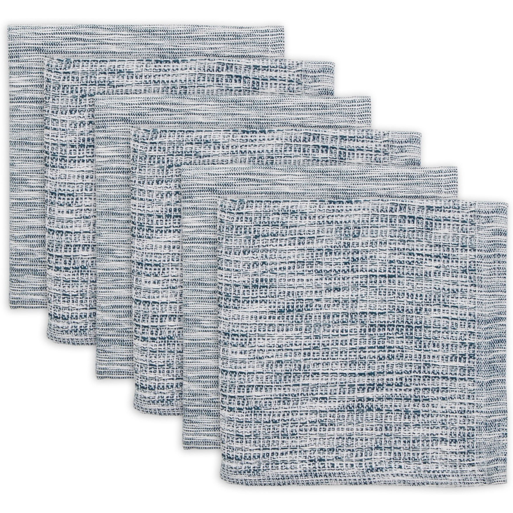 TEAL GREEN/OFF-WHITE ASST RECYCLED COTTON DISHCLOTH SET/6
